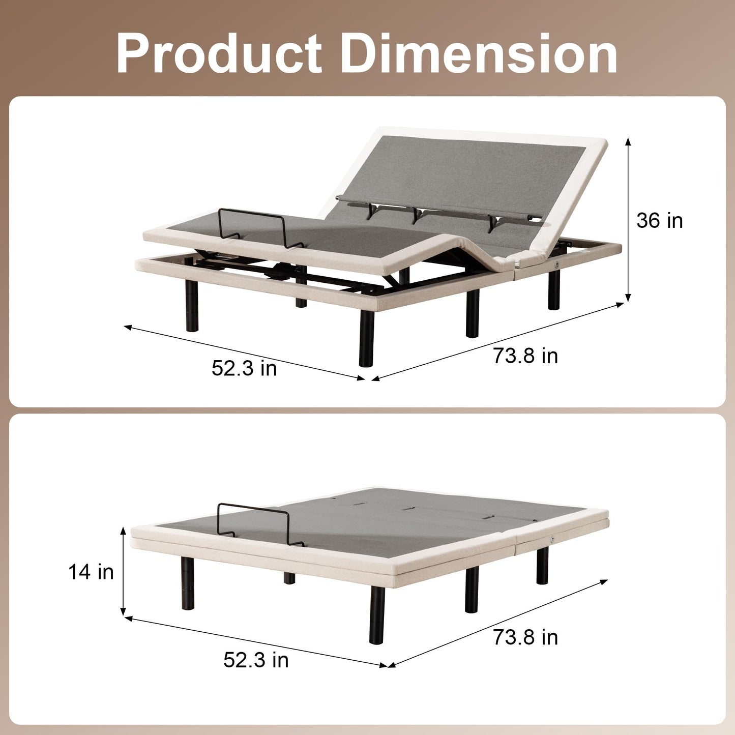 Froman Full Adjustable Bed Frame, Adjustable Bed Base with Massage, Wireless Remote, Lumber Support, Zero Gravity, Head & Foot Incline, Head Top Pillow Tilt, USB Ports, Nightlight, Anti-Snore