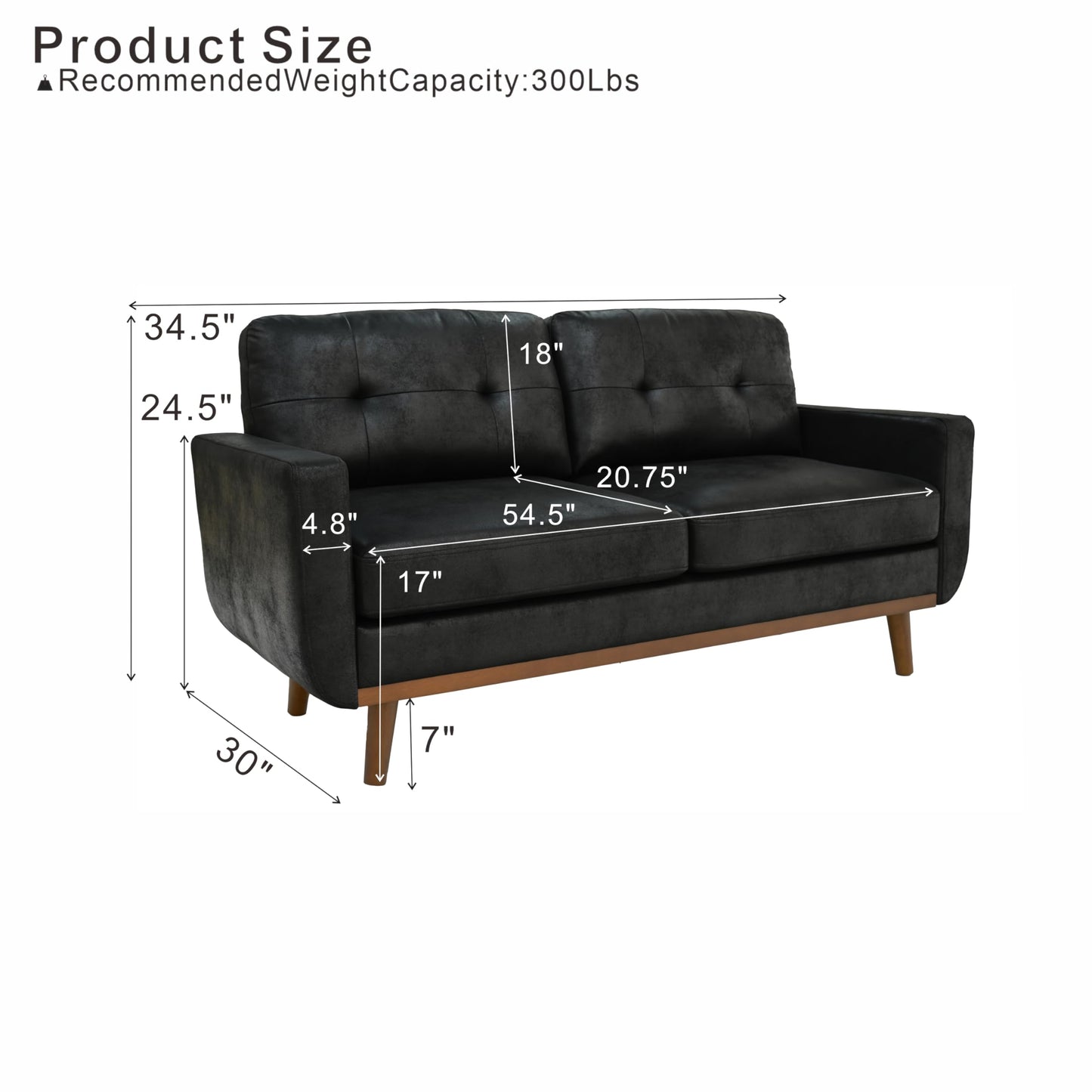 Eafurn Mid-Century Modern Loveseat Sofa Couch, 65” Small PU Leather Couch with Solid Wood Legs & Tufted Backrest, 2-Seater Faux Leather Settee for Living Room, Apartment, Office