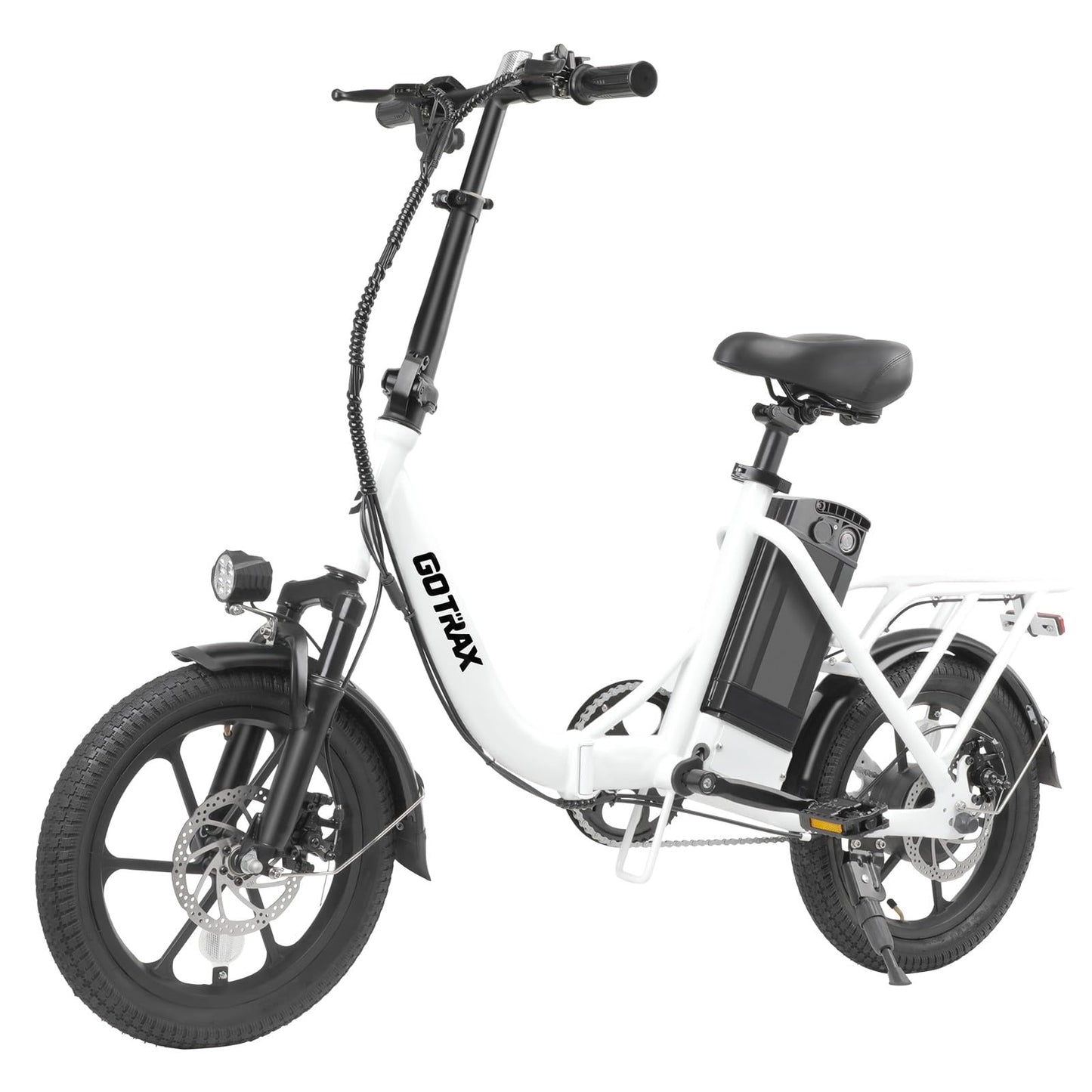 Gotrax S4 16" Folding Electric Bike, Max Range 28Miles(Pedal-Assist) &15.5Mph Power by 350W Motor, Front Suspension&Adjustable Seat and Handlebar, Commuter Electric Bicycle for Adults White