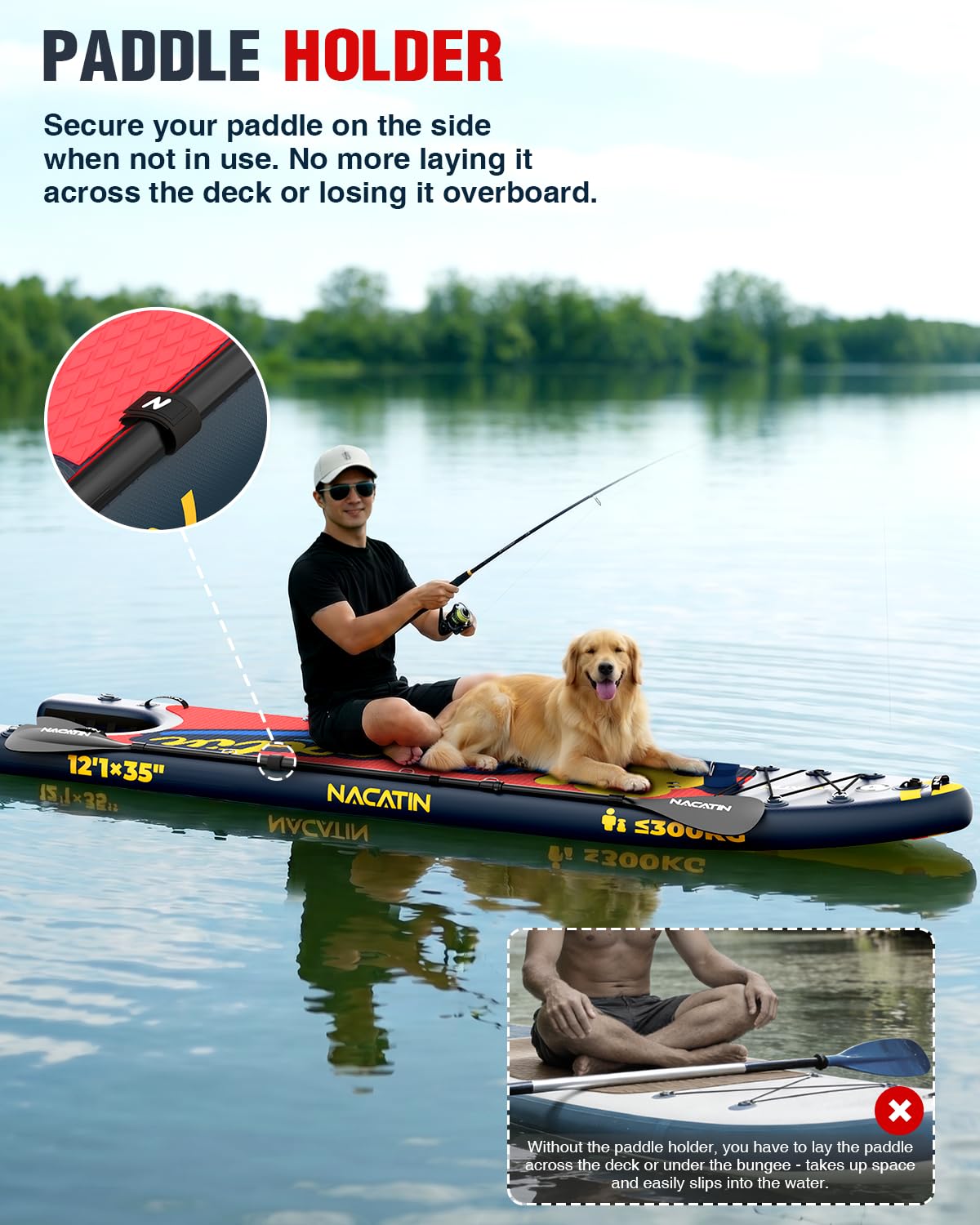 NACATIN Inflatable Stand Up Paddle Board - Premium SUP Board with Dog Ramp Kit, Complete SUP Set Paddle Boards for Adults with Single/Double Paddle, Backpack, Suitable for Paddle Boarding with Dog