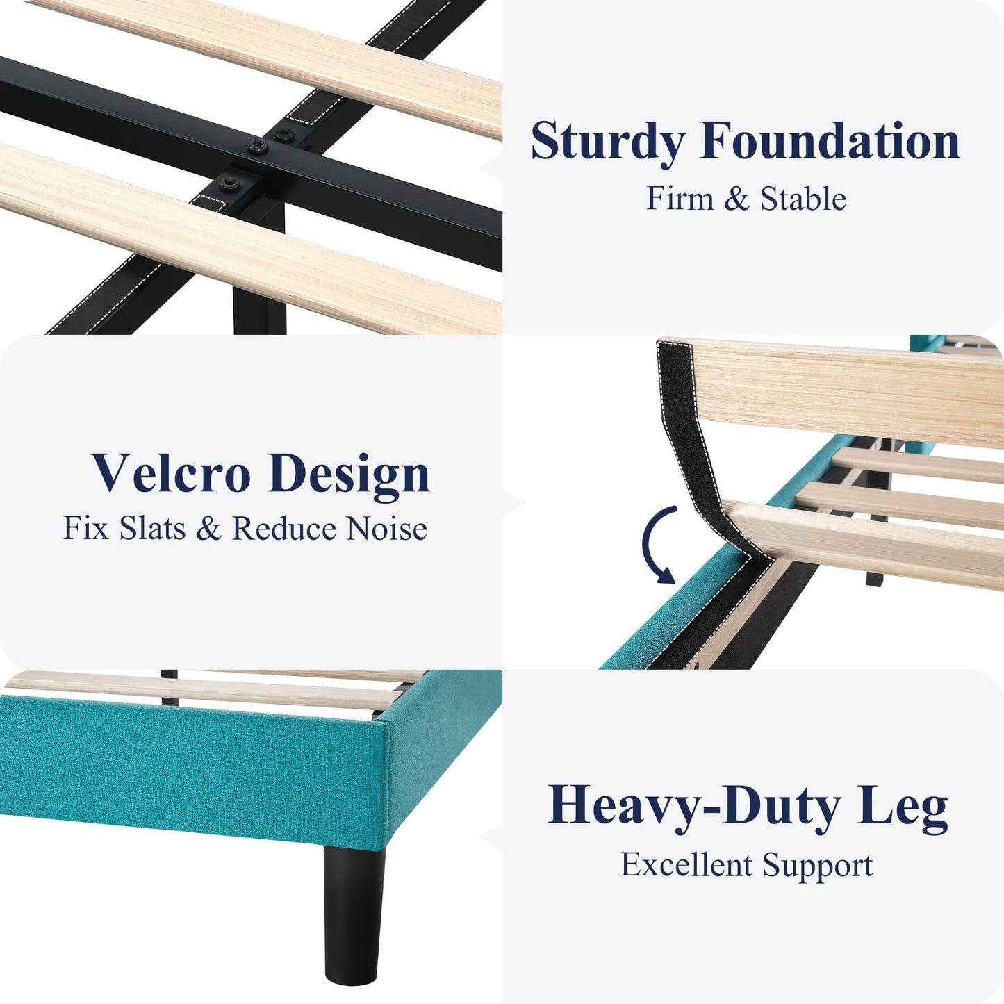 Allewie King Size Platform Bed Frame with Upholstered Headboard, Modern Deluxe Wingback, Wood Slat Support, Mattress Foundation, Peacock Green