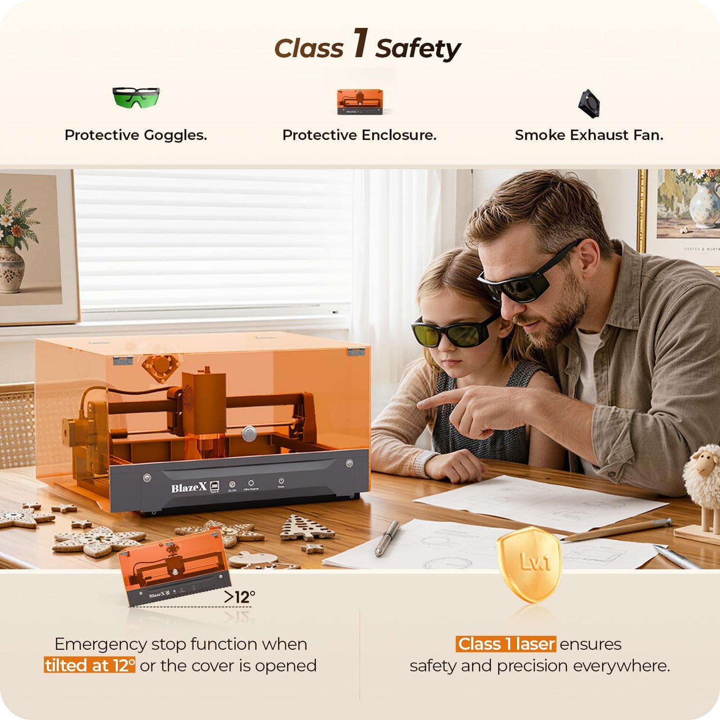 BlazeX M3 10W Laser Engraver Machine, 0.01mm Ultra-precision Laser Cutter and Engraver Machine for Wood Metal Glass Leather, Beginner-Friendly, with Enclosure Honeycomb Engraving Materials, Class 1