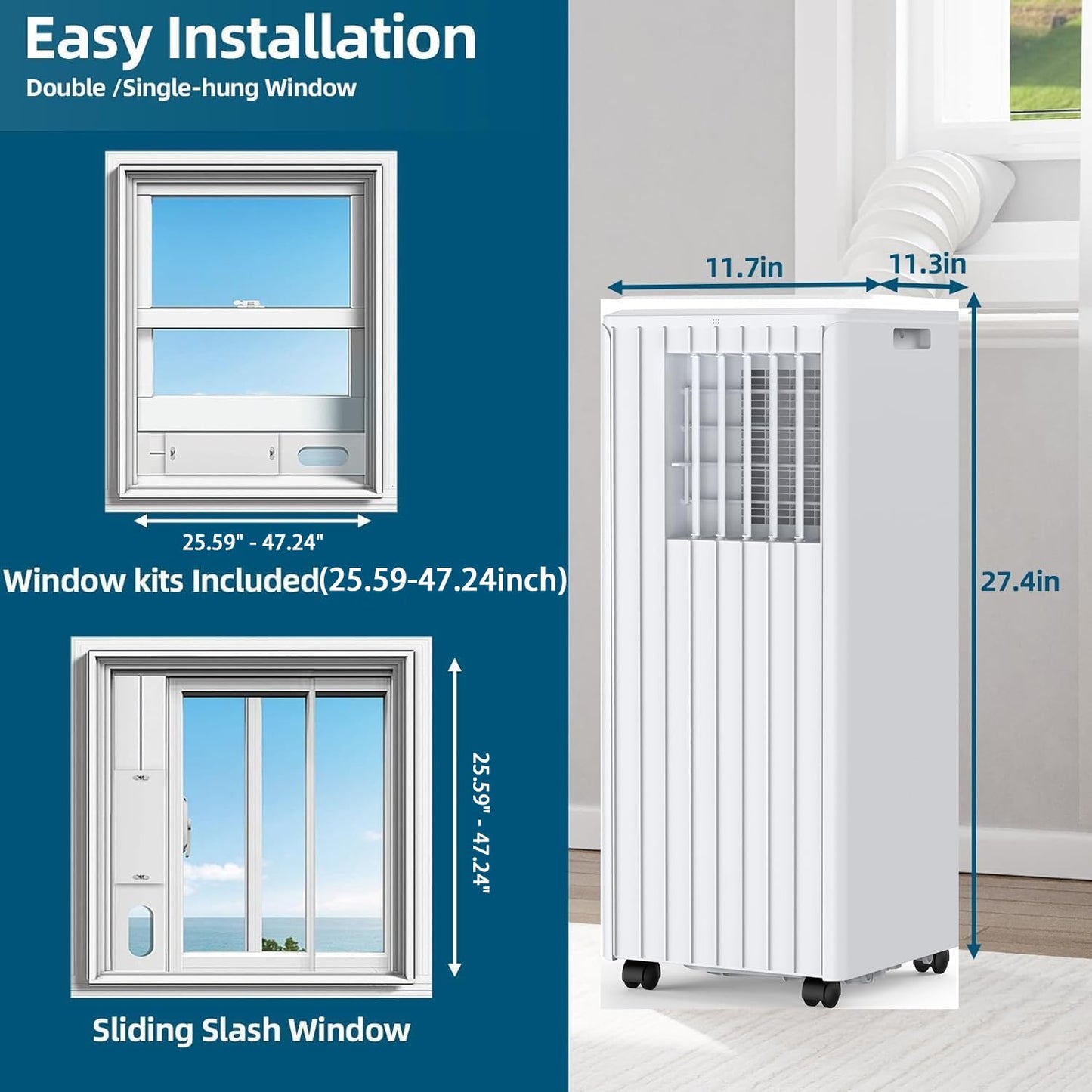 GarveeTech 8,000 BTU Portable Air Conditioner for Indoor Rooms, 3 in-1 AC Unit for Bedroom 250-350 Sq.Ft, Dehumidifier, Fan, Sleep Mode, 24 Timer, Remote Control, Window Kits