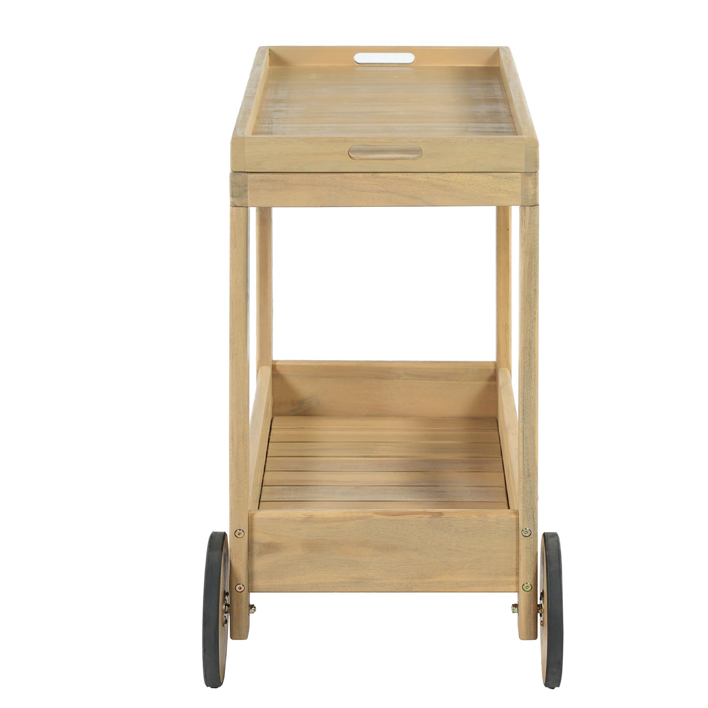 Christopher Knight Home Sara Acacia Wood Outdoor Bar Cart with Wheels, Rolling Kitchen Cart with Tray, Rolling Serving Cart for Patio, Deck & Backyard, Natural Wood