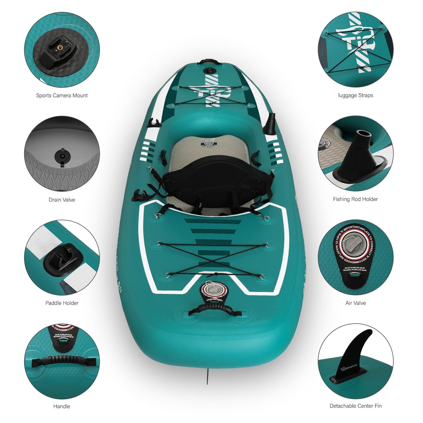 TIGERXBANG 10.2'x35''x8'' Inflatable Kayak with Detachable Seat, SUP-Kayak Set Includes Hand Pump/Aluminum Oar/Backpack, Inflatable Boat for Adults/Youth | for Fishing, Touring-Green