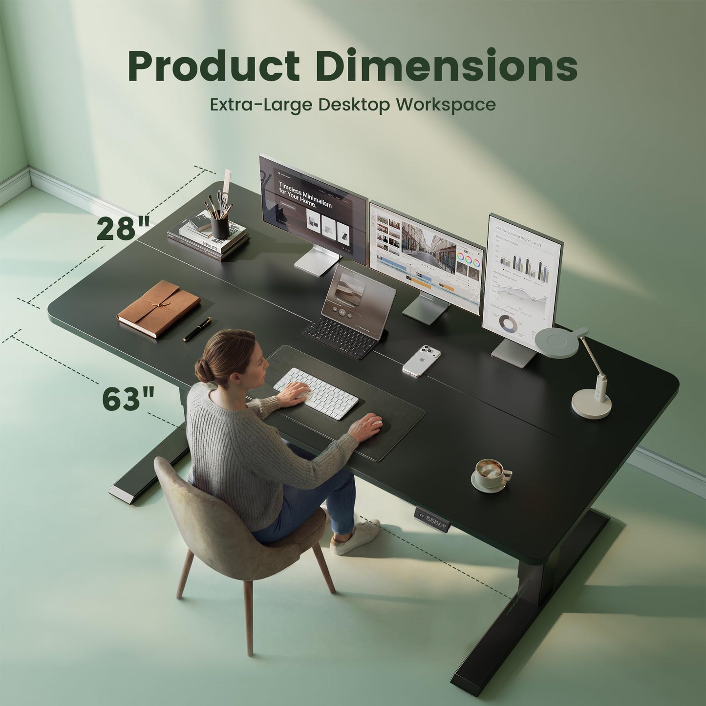 CubiCubi Standing Desk, 63 x 28 Inches Electric Height Adjustable Computer Desk, Sit Stand up Home Office Desk with Memory Presets, Black