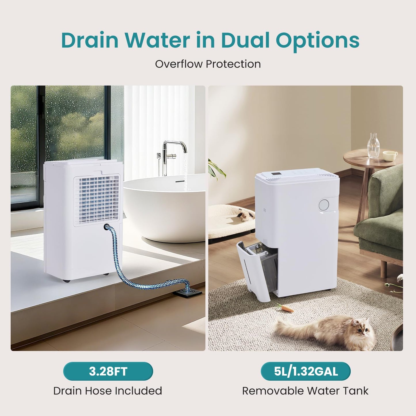 DUMOS 80Pints Dehumidifier with Drain Hose, Most Efficient Energy Star, 5,500 Sq.Ft Dehumidifier for Basement, 1.32 Gallon Tank 42dB, Smart Humidity Ring, Ideal Humidity Remover for Home & Bedroom