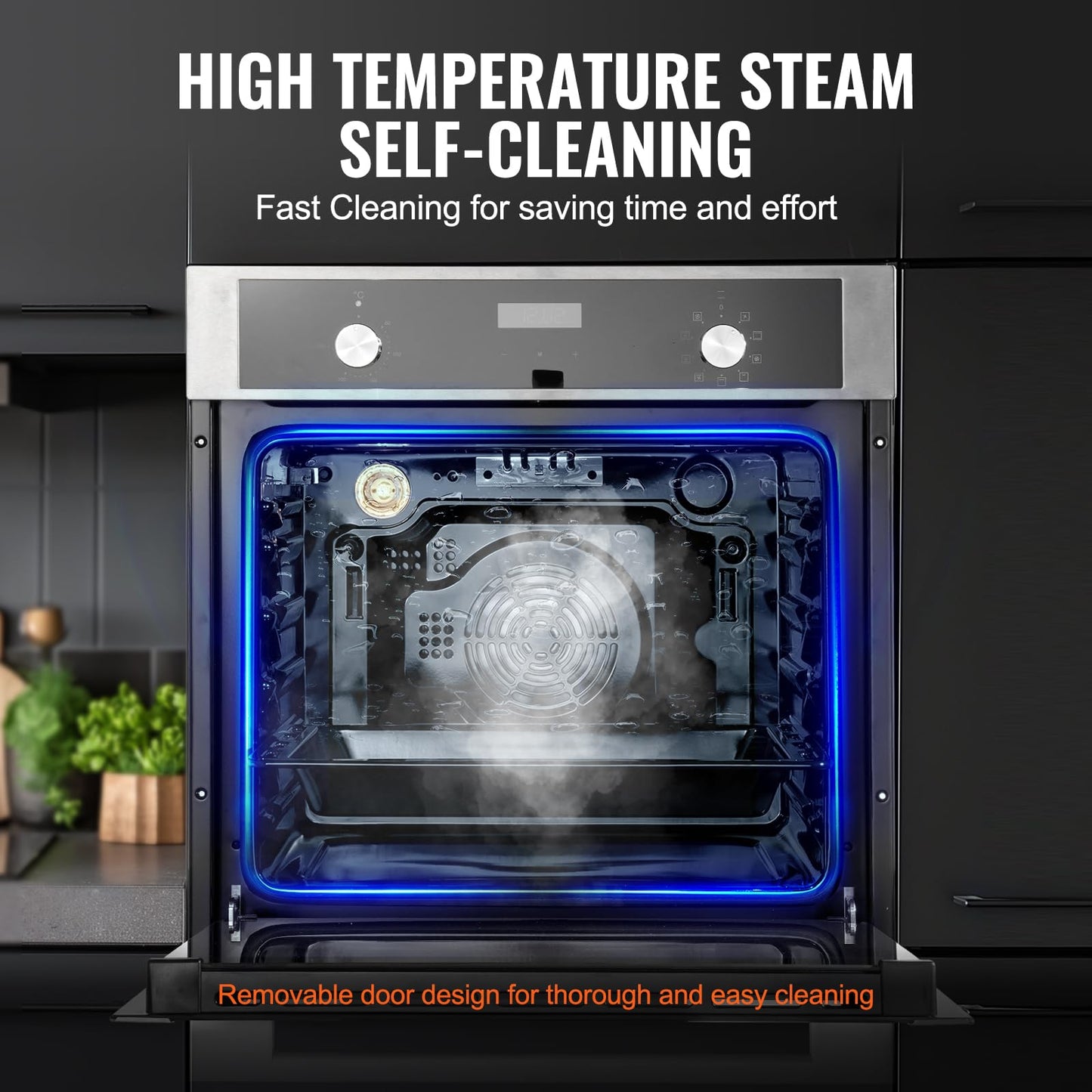 VEVOR Wall Oven, 24 inch Electric Built-in Wall Oven with 9 Cooking Functions, 2.68 Cu.Ft Convection Wall Oven with Digital Timer, Electric Single Wall Oven with Baking Rack and Tray, for Kitchen