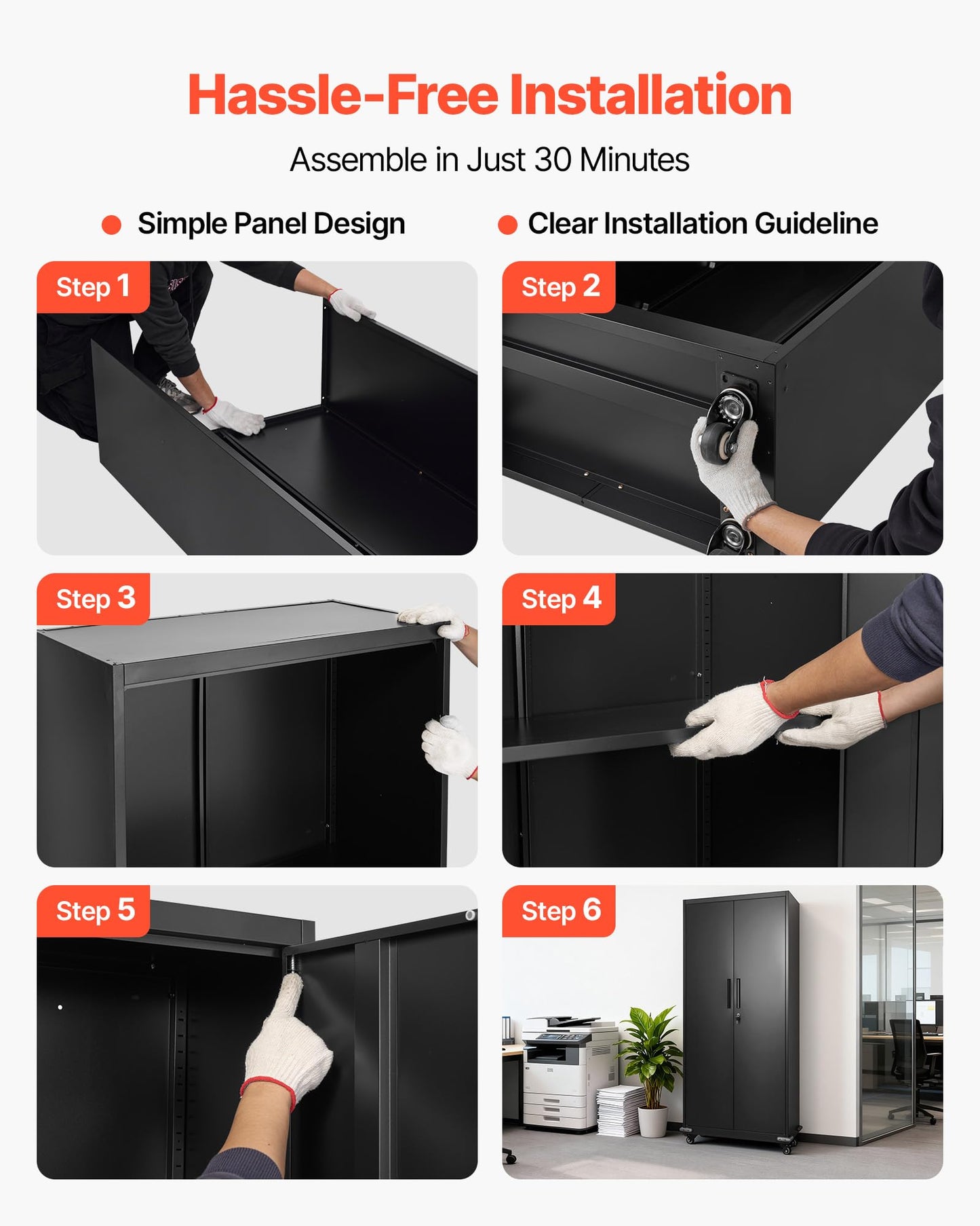 VEVOR Metal Storage Cabinet, 72.6 in Rolling Steel Garage Cabinet with 4 Adjustable Shelves, 2 Magnetic Doors & 2 Keys, 5 Tiers Lockable Tool Storage for Pantry, Warehouse, Basement, Office, Black
