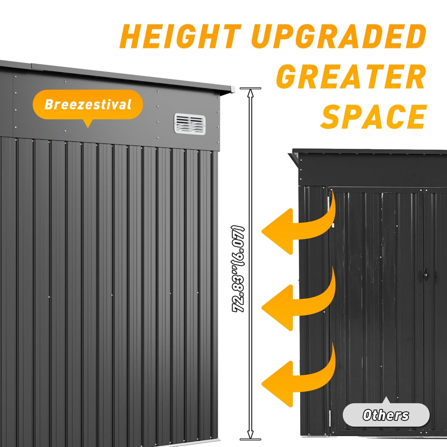 Breezestival Storage Shed 8'x10' Metal Outdoor Sheds with Triple Doors Utility Sheds for Vertical Storage, Dual Lock Lean to Shed Galvanized Steel with Sloped Roof for Mower,Bike,Garden Tools (Black)