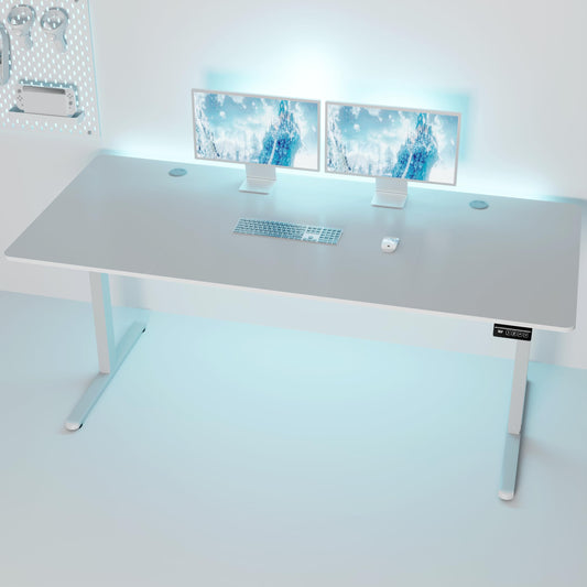 Shintenchi Standing Desk, 71x31 Inch Height Adjustable Electric Sit Stand up Desk, Ergonomic Rising Computer Table, Modern Lift Gaming Desk Workstation for Home Office, White