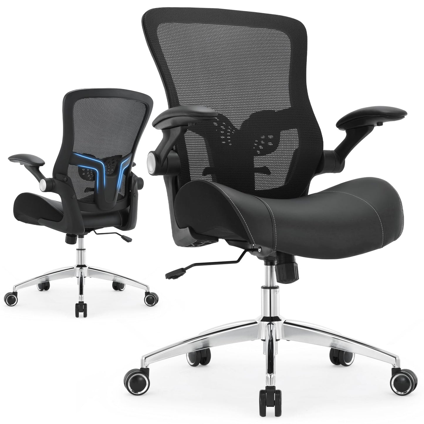 Big and Tall Office Chair 400lbs, Ergonomic Desk Chair with Wide 3D Modeling Foam Seat Cushion Heavy Duty Computer Chair with Adjustable Lumbar Support & Arms, Mesh Executive Chair for Home Office