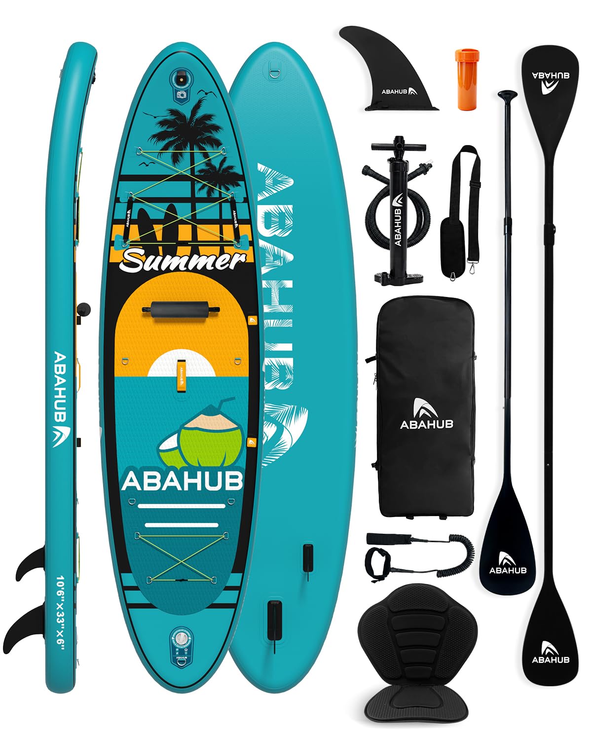 Abahub Inflatable SUP, Wide 10'6" x 31"/34" iSUP,Dark Green Standup Paddleboard with Adjustable SUP Kayak Paddle, for Yoga, Paddle Board, Kayaking, Surf, Canoe, Fishing