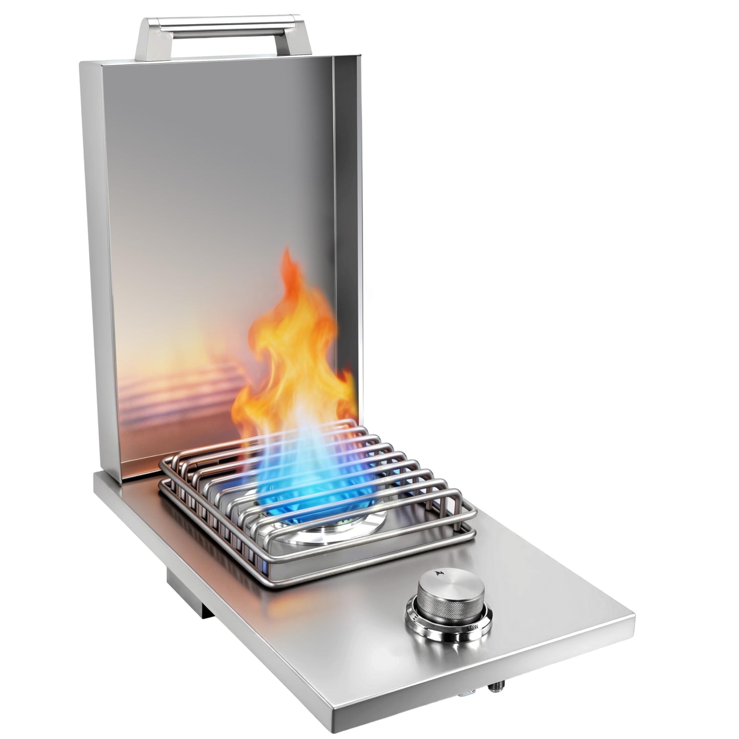 Built-in Single Grilling Side Burner for Outdoor Grill, Heavy-Duty 304 Stainless Steel, Drop in Side Burner With Cover, 15,000BTU Natural Gas & Propane, Single Side Burner for Family Patio Parties