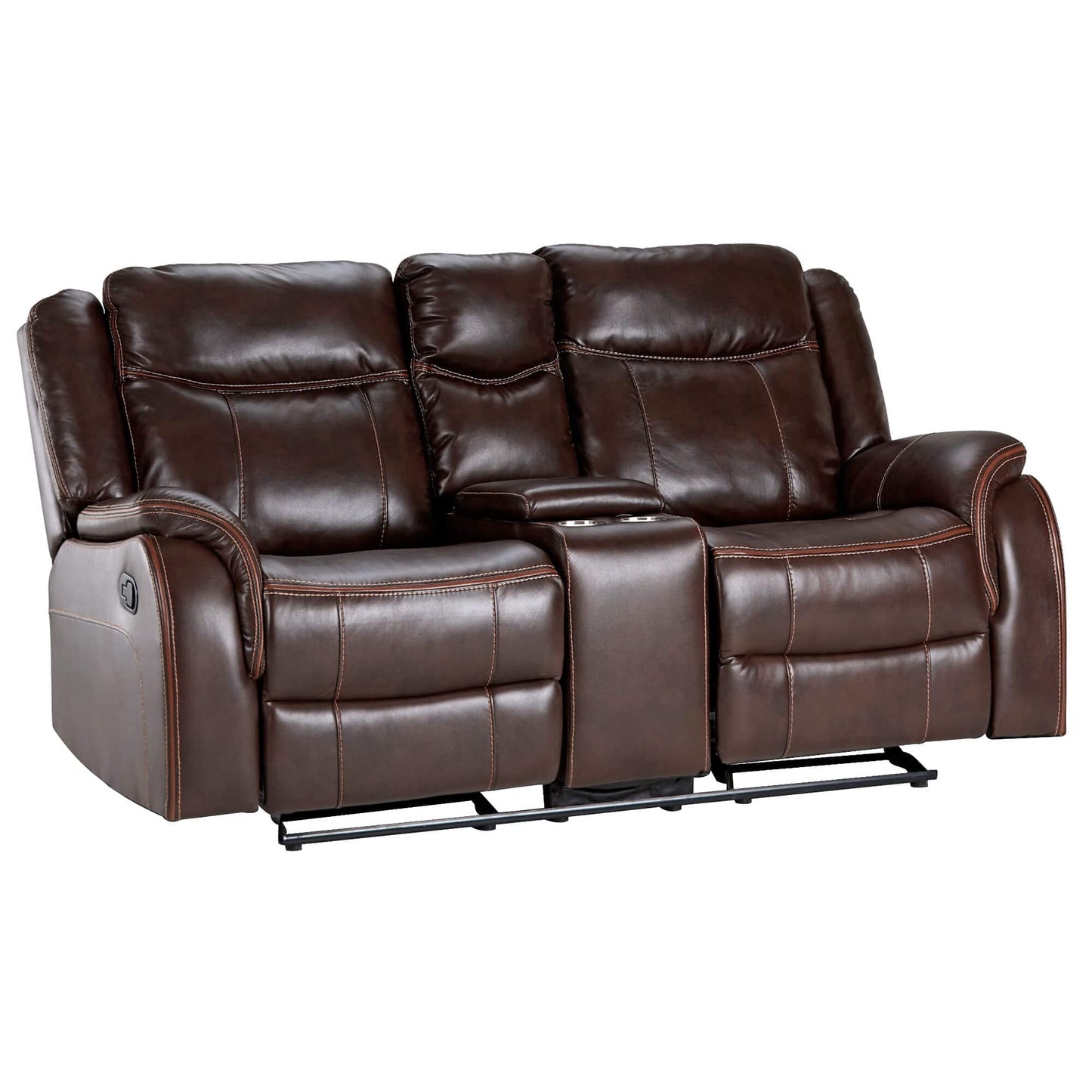 Sunset Trading Avant 76" Wide Dual Reclining Rocking Loveseat with Power Console | USB, 2 Outlets, Cupholders | Brown Faux Leather Love, Deep Seating