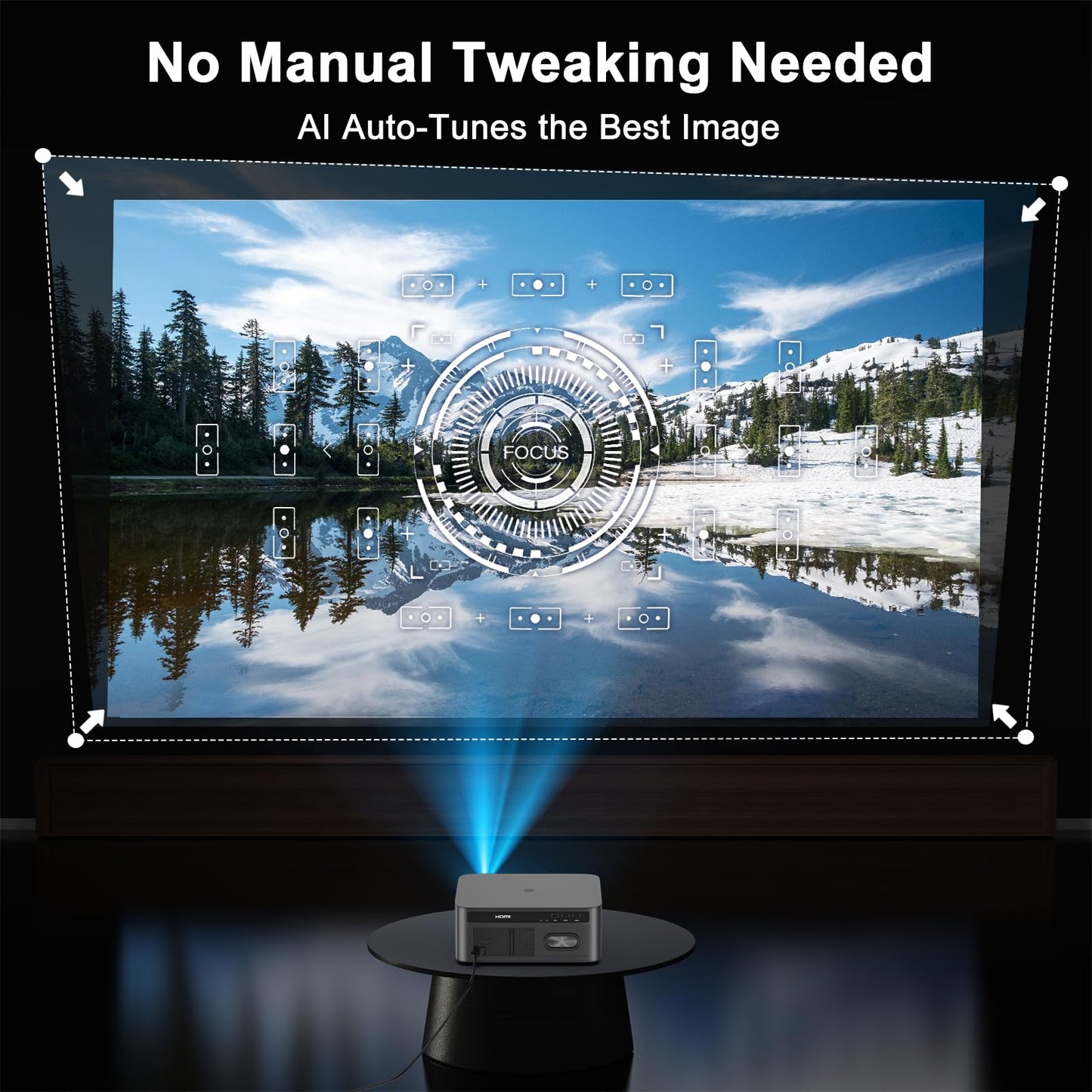 2000 ANSI Lumens Outdoor Projector with Built-in Streaming Apps, HAPPRUN 4K Decoding Movie Home Theater with Auto Focus, Dolby Audio, Wi-Fi Bluetooth, Compatible with Phone & PC, Indoor & Outdoor Use