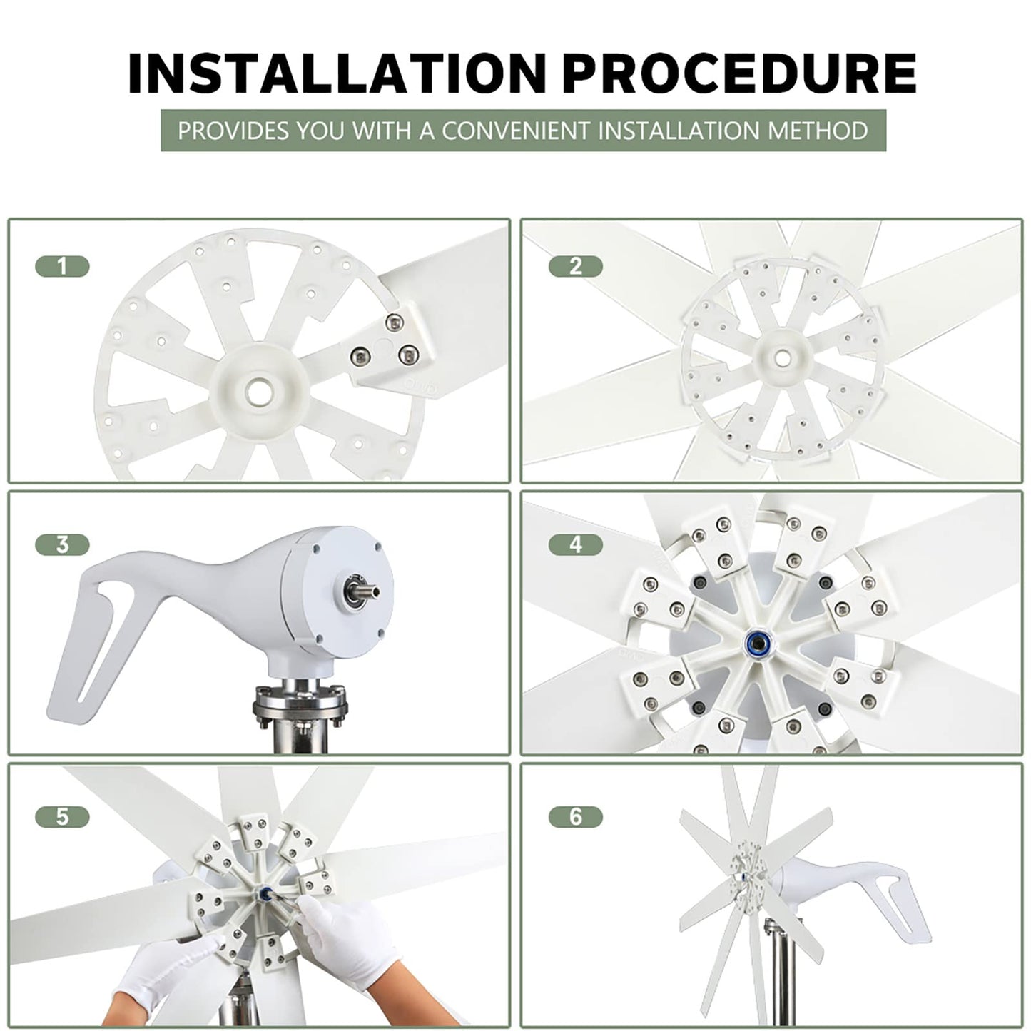 24v,2500W 12V 24V 48V Vertical Axis Windmill Generator, 3 Phase 50HZ Wind Power Generator with Controller for Marine, Home, Wind System (White)