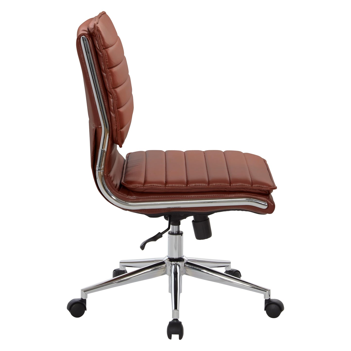 Office Star SPX Professional Ergonomic Ribbed Faux Leather Office Chair with Chrome Base, Mid Back Manager's Chair Without Arms, Saddle Brown
