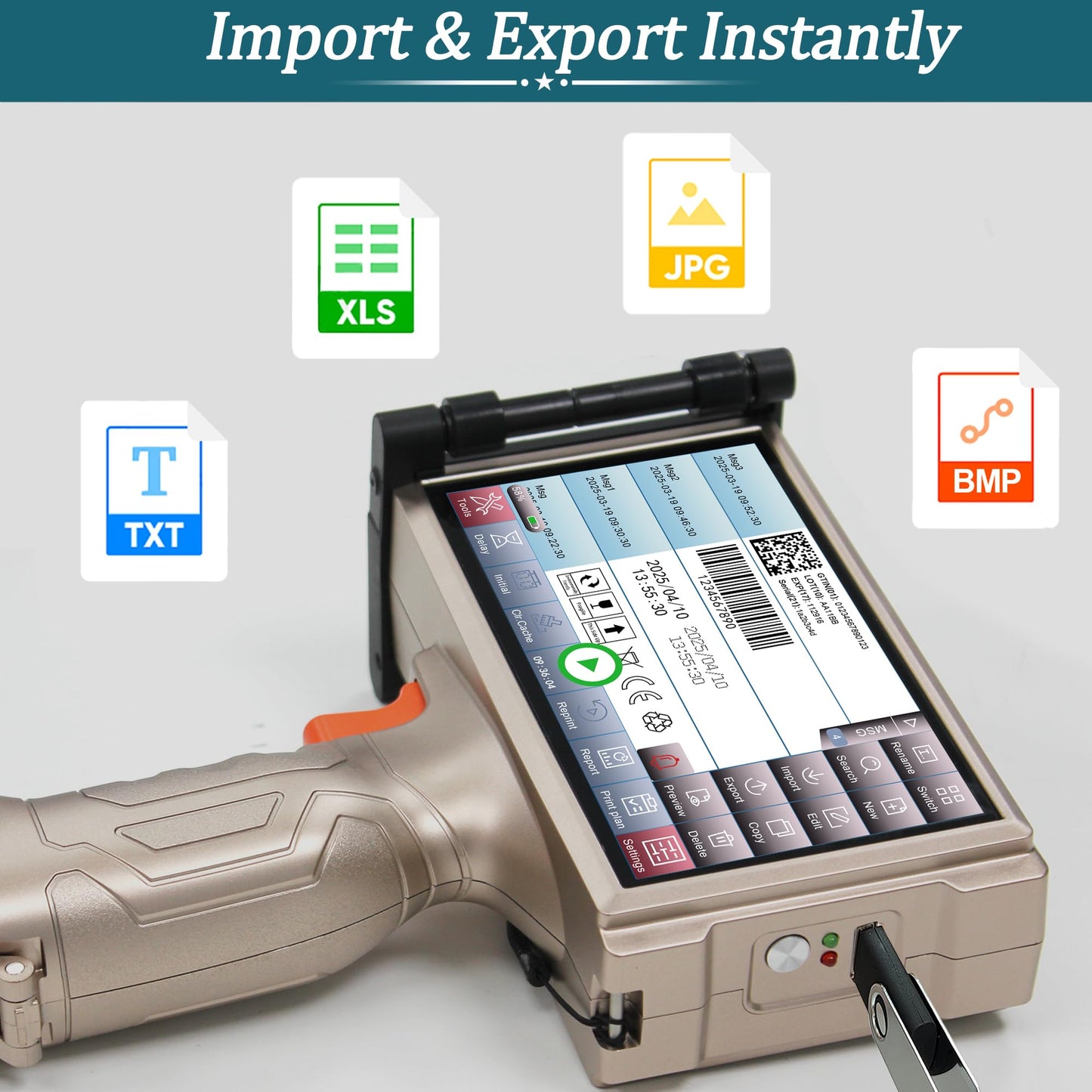 Phezer Industrial Handheld Inkjet Printer with 1200 DPI Precision, 0.5 inch Print Height 6.5 Inch Touchscreen for Text/Barcode/Logo/QR/Counter/Batch Number/Date on Any Surface (PRX 880)