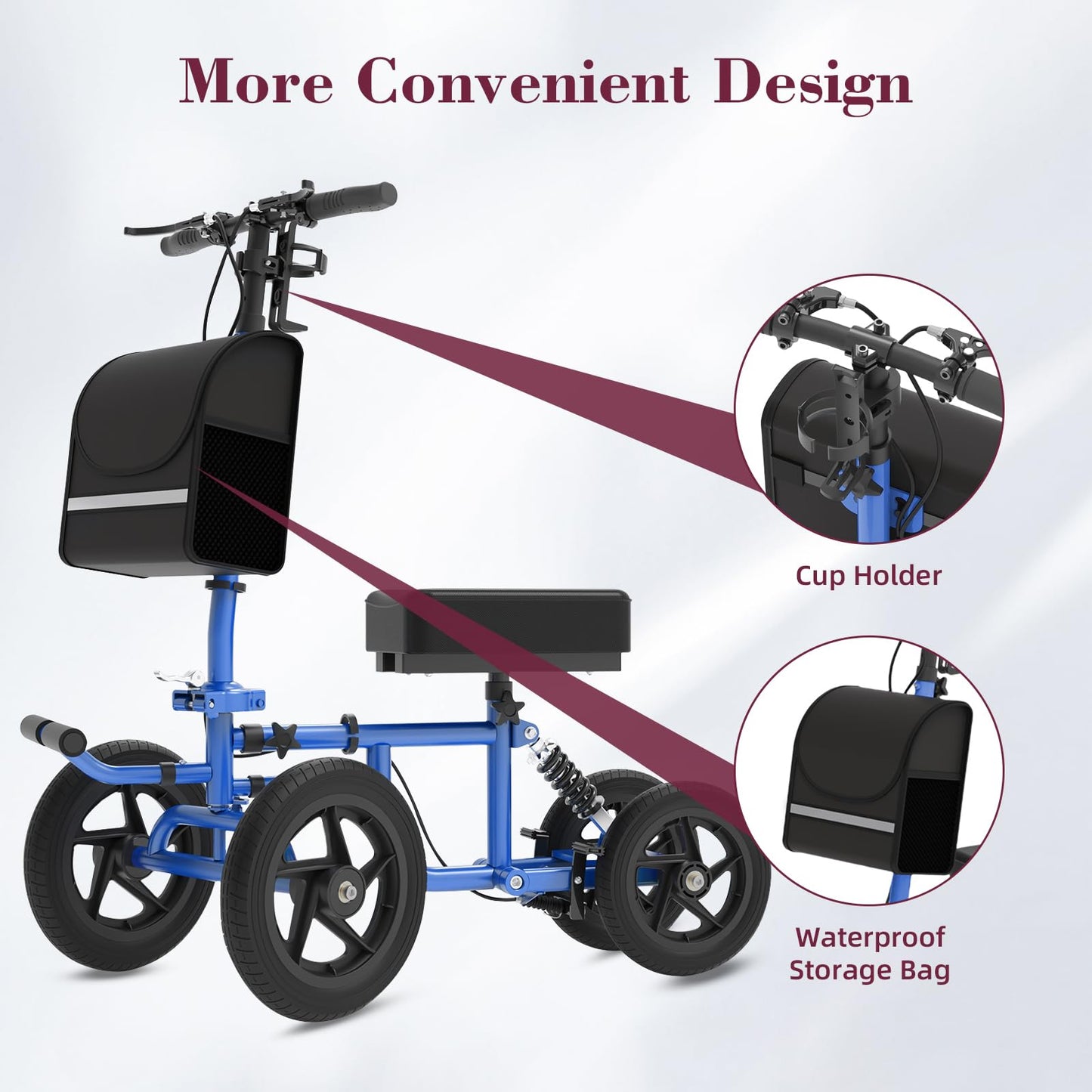 Fvzzin All Terrain Knee Scooter for Adults, Foldable Rolling Knee Scooter with DIY Stickers & Shock Absorber, Steerable Knee Walker for Broken Foot, Ankle Injuries & Surgery, Better Crutch Alternative
