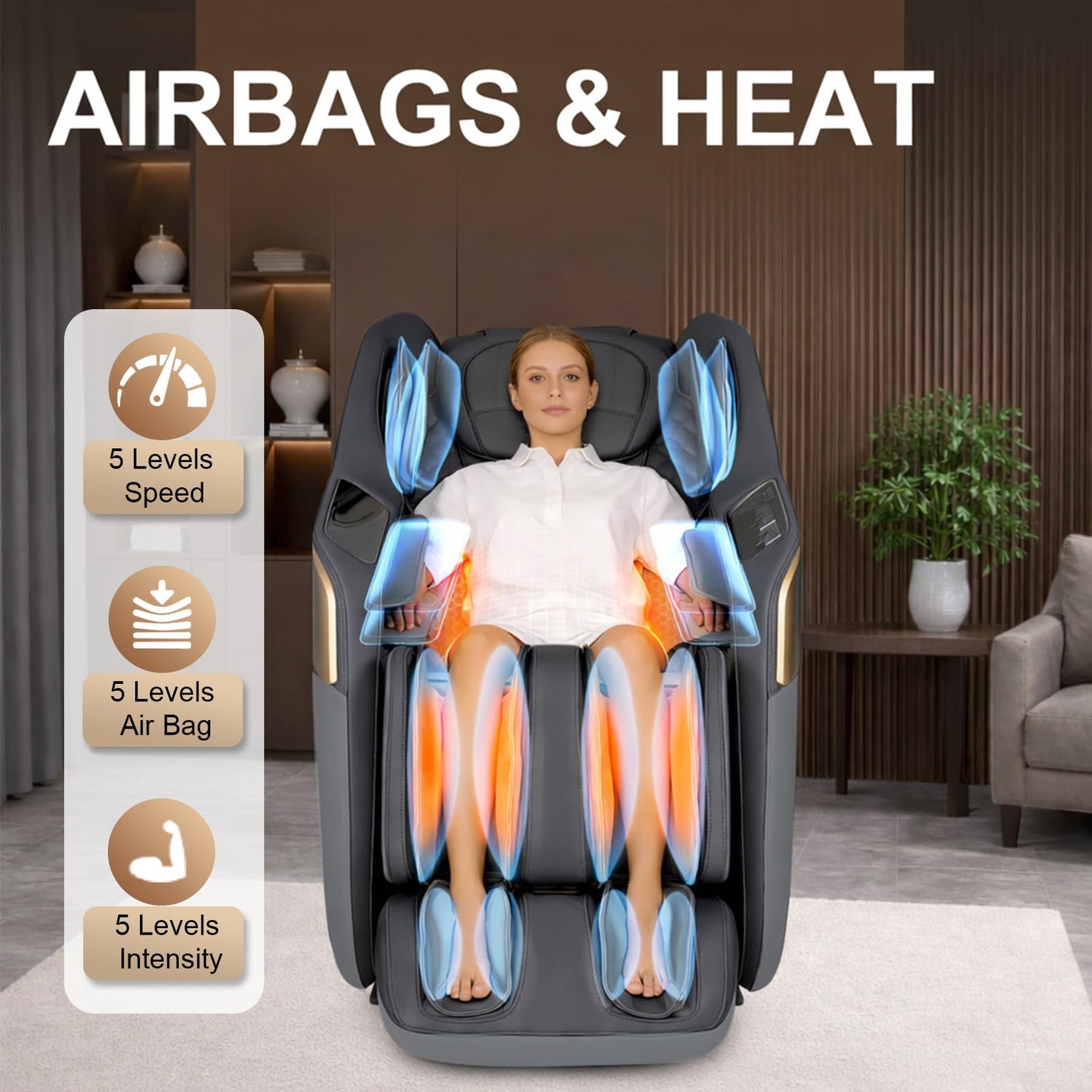 Amzyes 4D Massage Chair Full Body, 20 Modes Zero Gravity Massage Chair with 53.15 Inches SL Track, Foot Massage, Neck and Shoulder Massage, Shiatsu, Bluetooth Speaker, Home, Navy Blue