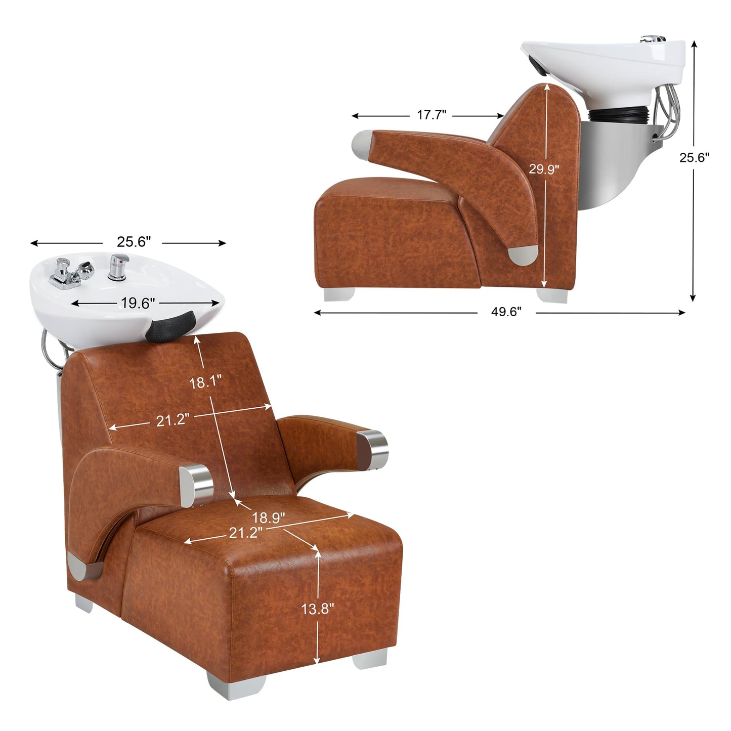 BarberPub Ceramic Bowl Backwash Shampoo Chair, Adjustable Hair Wash Sink and Chair Set for Professional Barbershop, Home&Beauty Spa Salon 9102 (Brown)