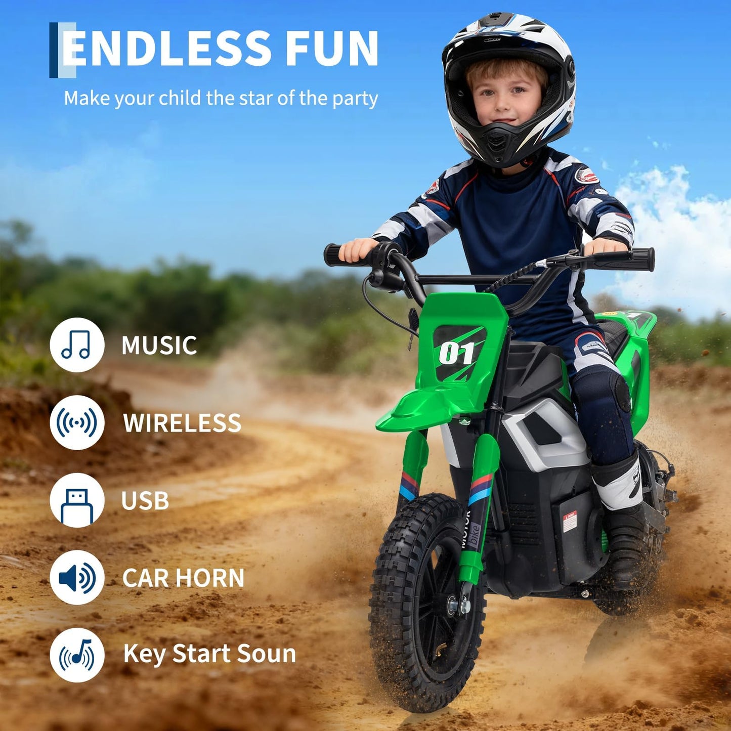 24V Electric Dirt Bike for Kids, 350w Electric Motorcycle for Kids - Up to 13.67Mile/h Long-Range, Ride on Motorcycle with Rear Wheel Suspension, 12 Miles Range, Twist Grip Throttle, Rubber Tire