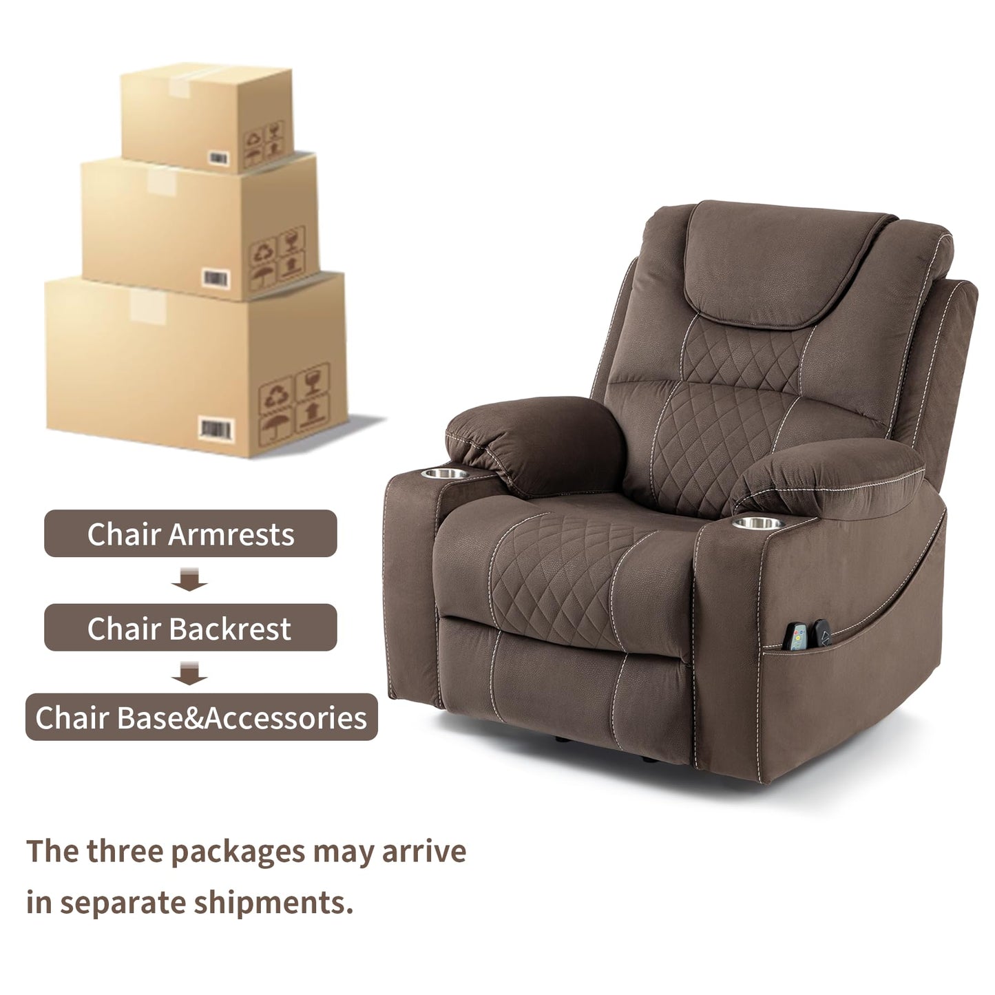 RHHVVR Oversized Power Lift Recliner Chair for Big and Tall 400 LBS Elderly, 26" Large Electric Recliner Chair with Massage and Heating, Lay Flat Zero Gravity Recliner Sofa, Velvet Coffee Brown