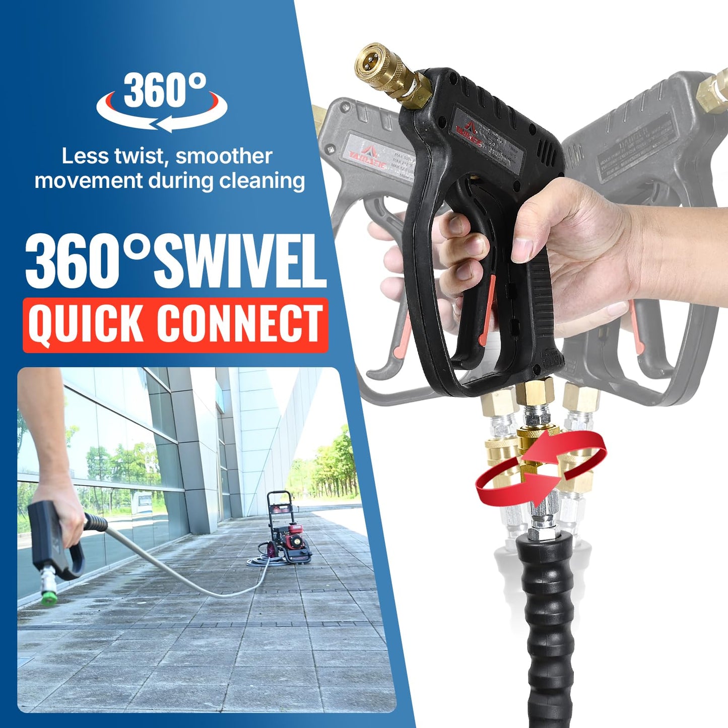 YAMATIC 3/8" Pressure Washer Hose 125 FT, 4200 PSI Working 13000 PSI Burst, 3/8" Swivel Quick Connects, 15°F to 250°F Hot & Cold Water Rubber Hose, Non-Marking Gray Jacket, M22 14mm Adapters Included