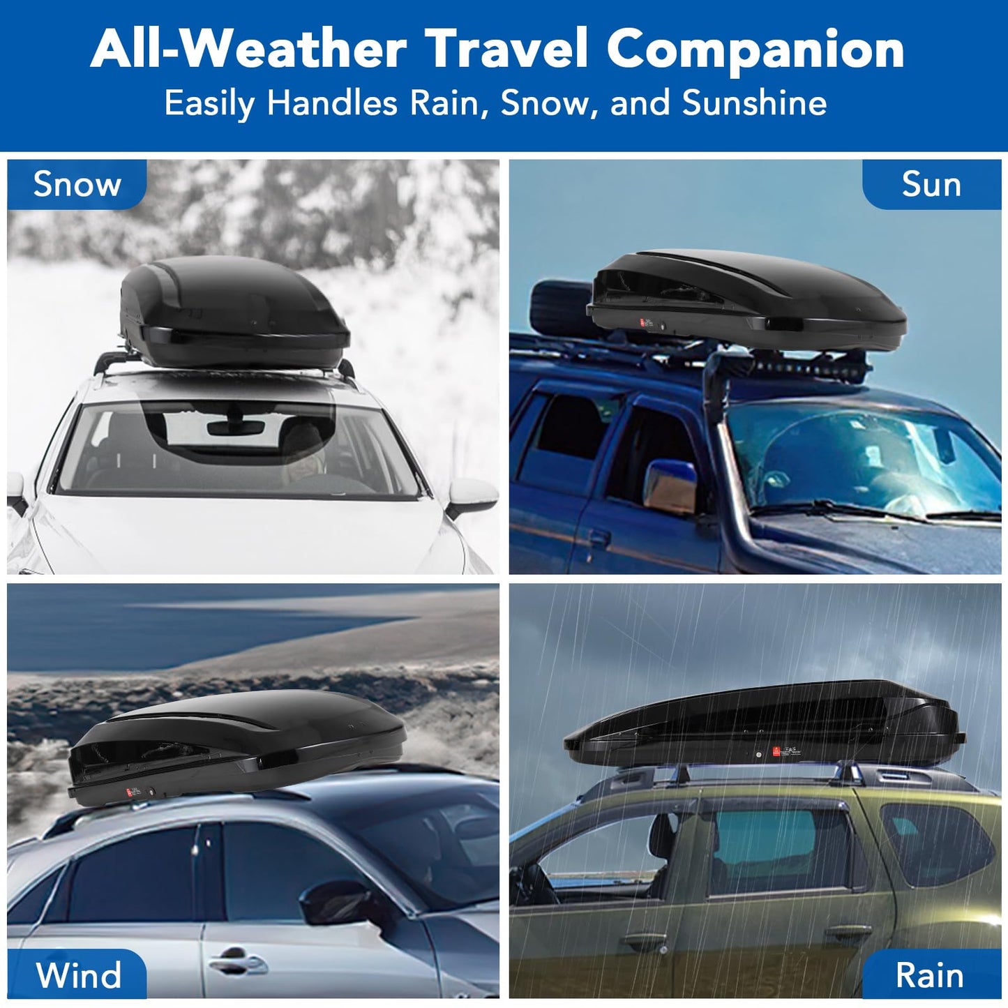 PeakPursuit Hard Shell Roof Top Cargo Carrier, 17 Cu.Ft Waterproof Car Roof Storage Box with Security Keys, Dual-Sided Opening, Tool-Free Installation, Holds 165 Lbs, 69"x33"x11", Black