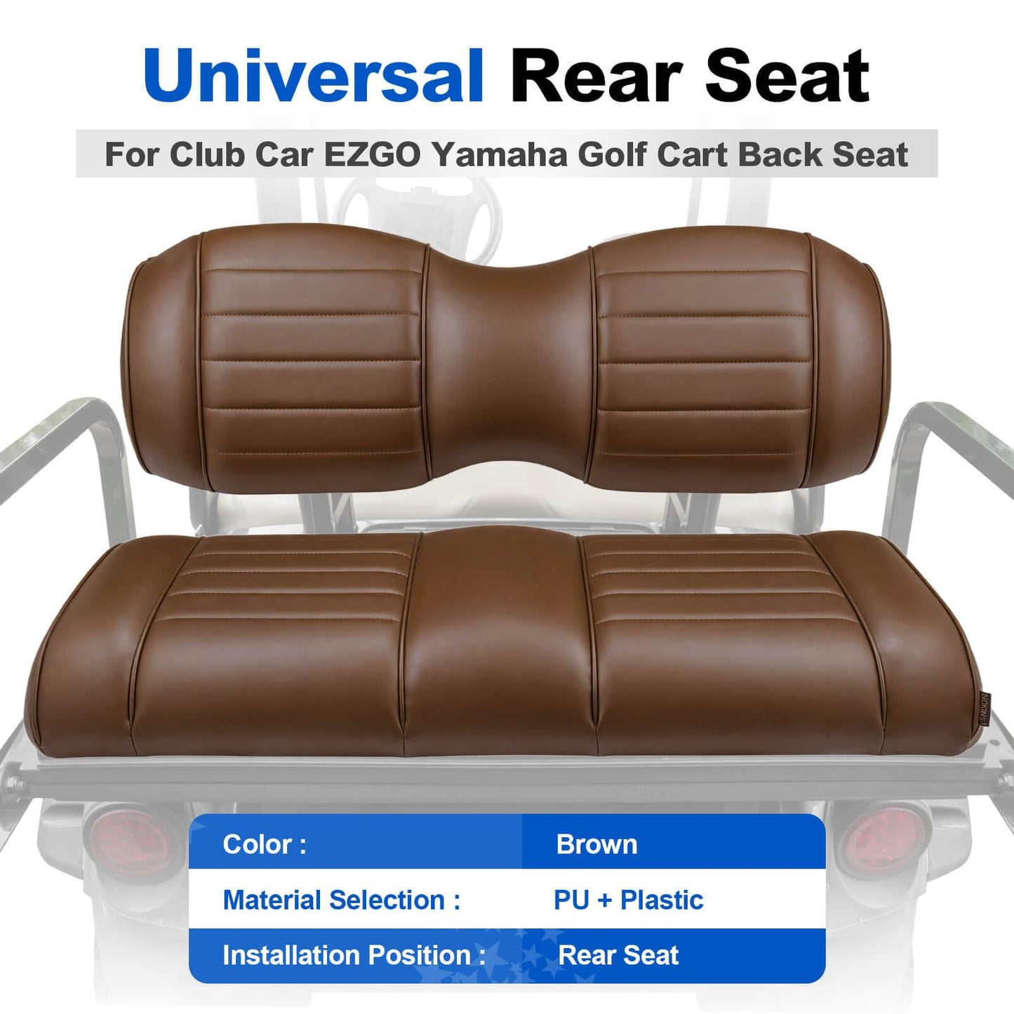 NOKINS Golf Cart Premium Front and Rear Seat Cushion Kit,Seat Back & Seat Bottom Cushion Assembly (Coffee Brown, Fits Aftermarket Standard Rear Seat)