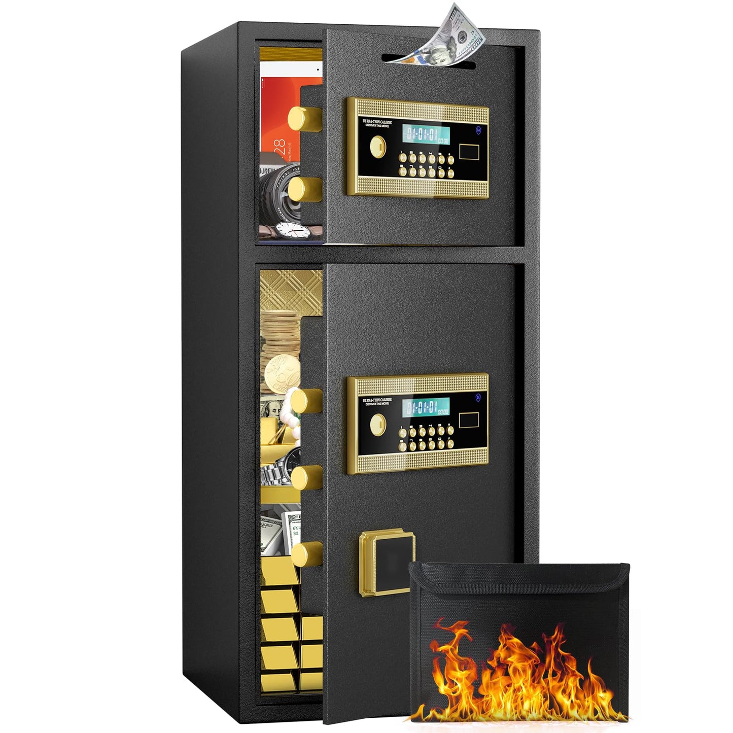 Password-Protected Fireproof and Waterproof Safe, Small Home Safe with Hidden Code Function, Wall-Mounted Cabinet-Style Safe for Home, Office, and Hotel, Digital Security Safe Box,A3