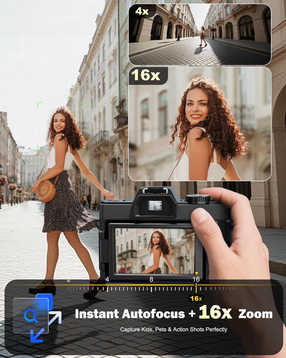 NBD 5K Digital Cameras for Photography - 16X Zoom Travel Camera with 180° Flip Screen, 64MP Vlogging Cameras Fotograficas for YouTube, 2 Batteries & 64GB TF Card,Auto Focus, Macro Lens (Black)