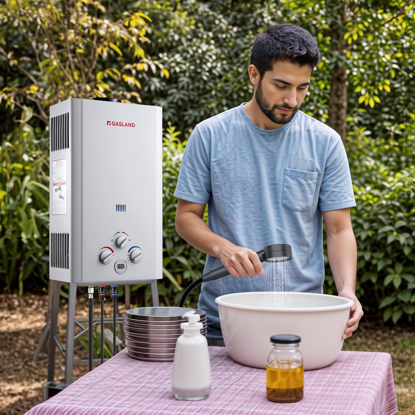 GASLAND 2.64 GPM Tankless Water Heater Propane 10L, Portable Propane Water Heater with Pump & Pipe Strainer for Camping and Off Grid Cabins, Outdoor On Demand Hot Water Heater for Above Ground Pool