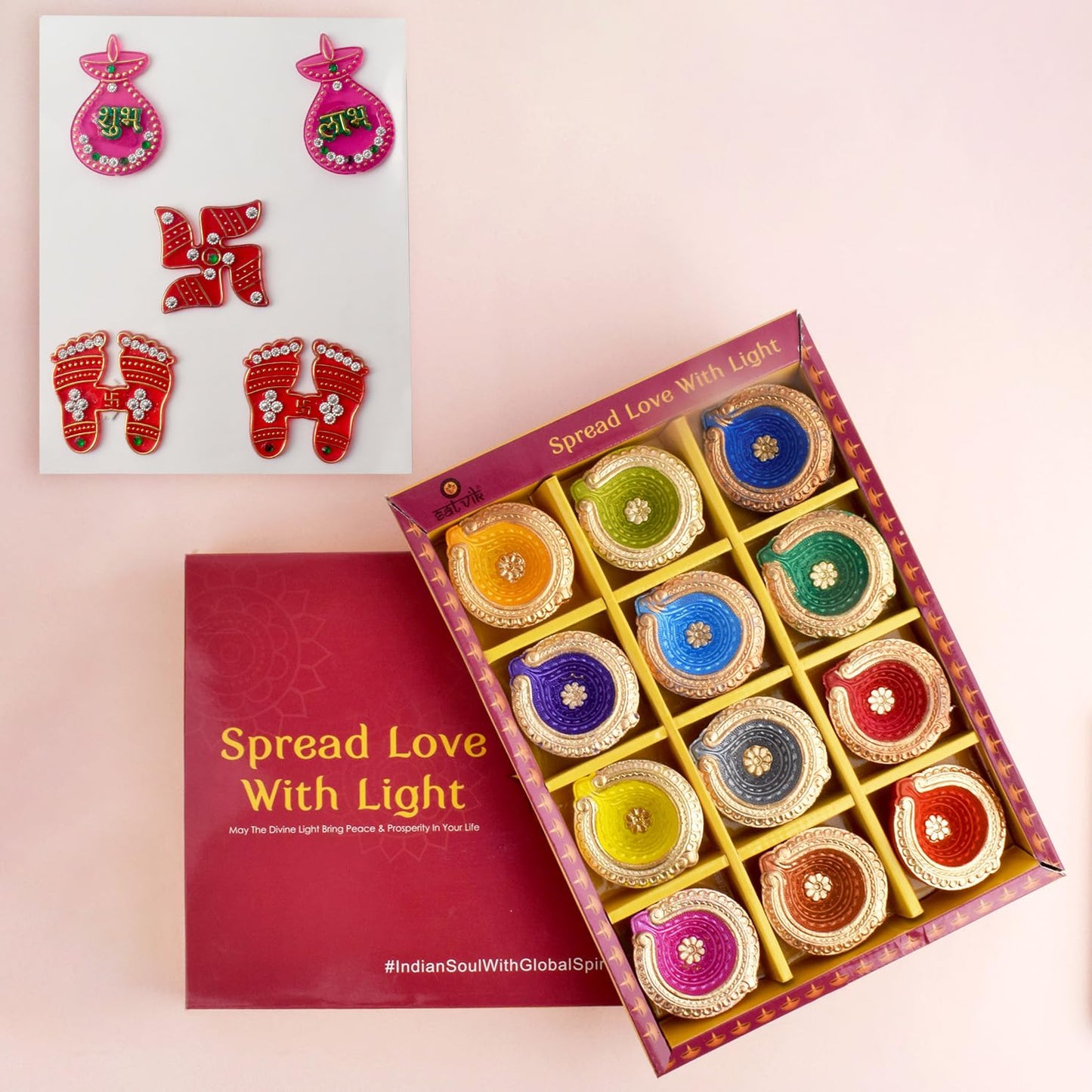 CRAFTSMAN Set of 12 Multicolored Clay Diyas | Handcrafted Terracotta Lamps for Diwali | Model DIYA001