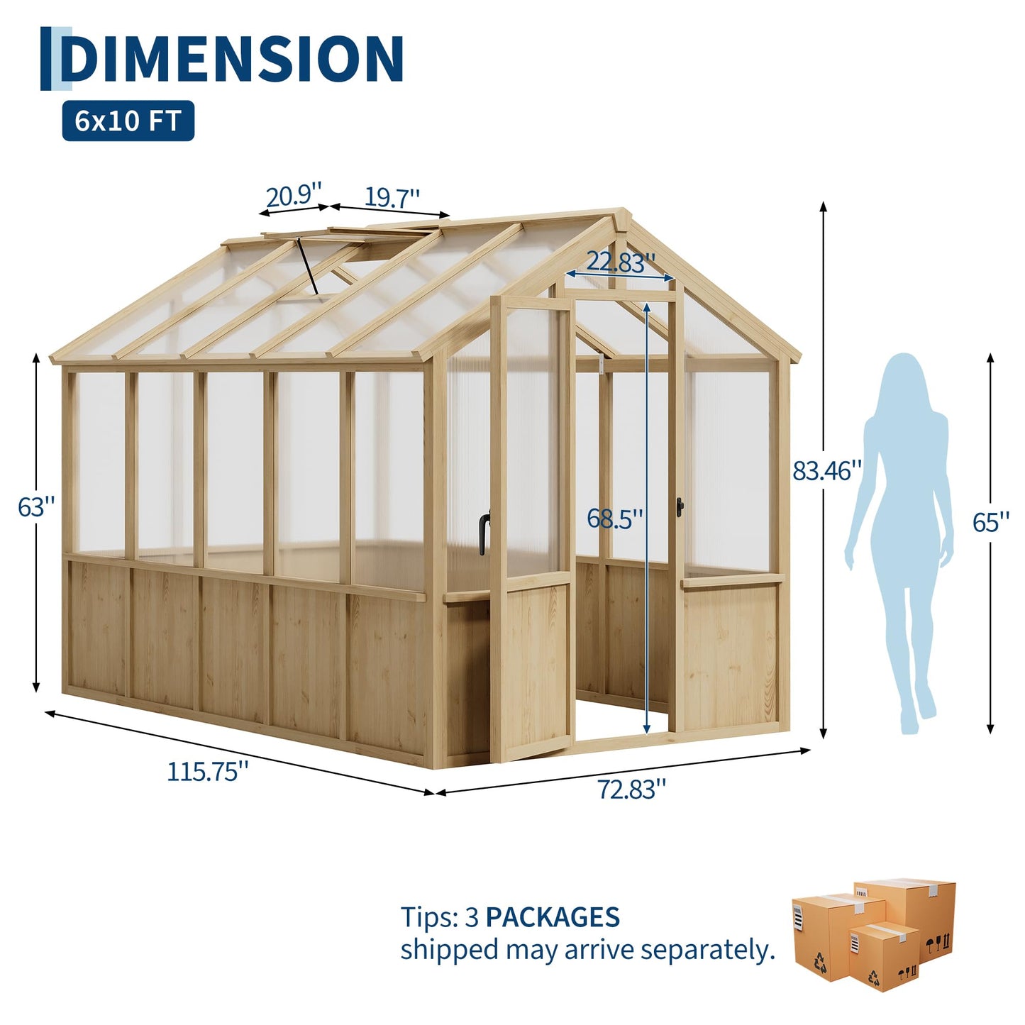 6x10 FT Greenhouse - Large Wooden Greenhouses for Outdoors, Heavy Duty Spruce Frame Greenhouse with PC Panels, Adjustable Roof Vents & Lockable Door, Walk-in Green Houses for Garden, Backyard, Patio