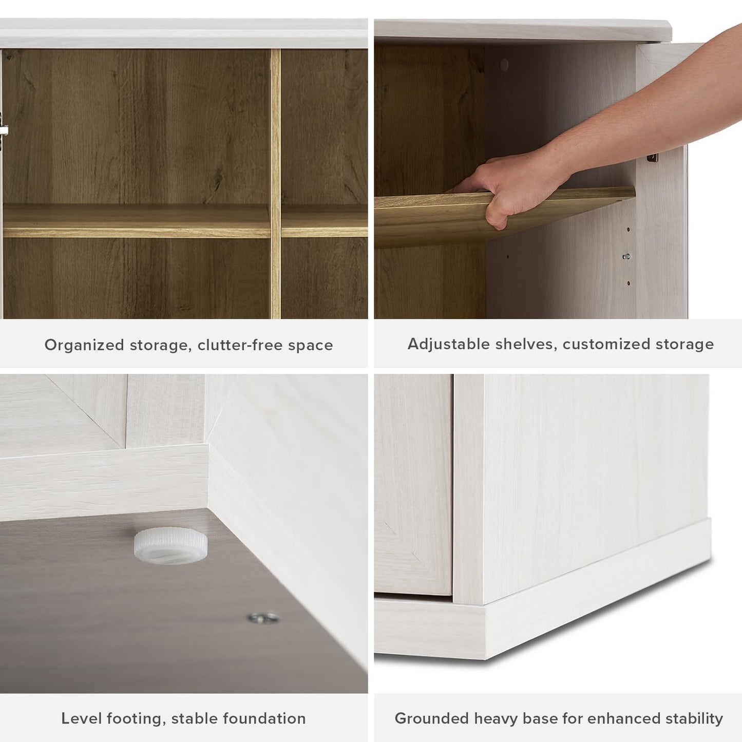 mopio Blake 4 Piece Entertainment Center with Storage, Modern Farmhouse Modular Storage Cabinet Dresser TV Stand for up to 65" TVs, Side Display Case (White Oak, 4 Units + Hutch)