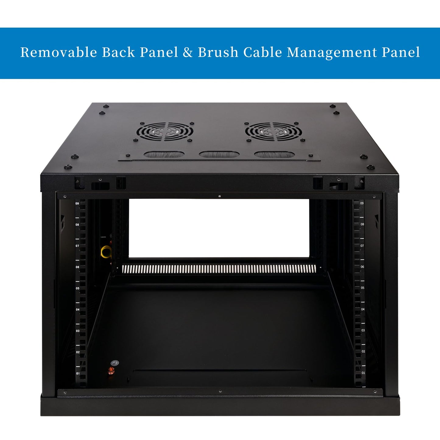 RackPath 9U Professional Wall Mount Server Cabinet Network Rack Enclosure with 2X Quiet Cooling Fan, 1x Brush Cable Management Panel, Black