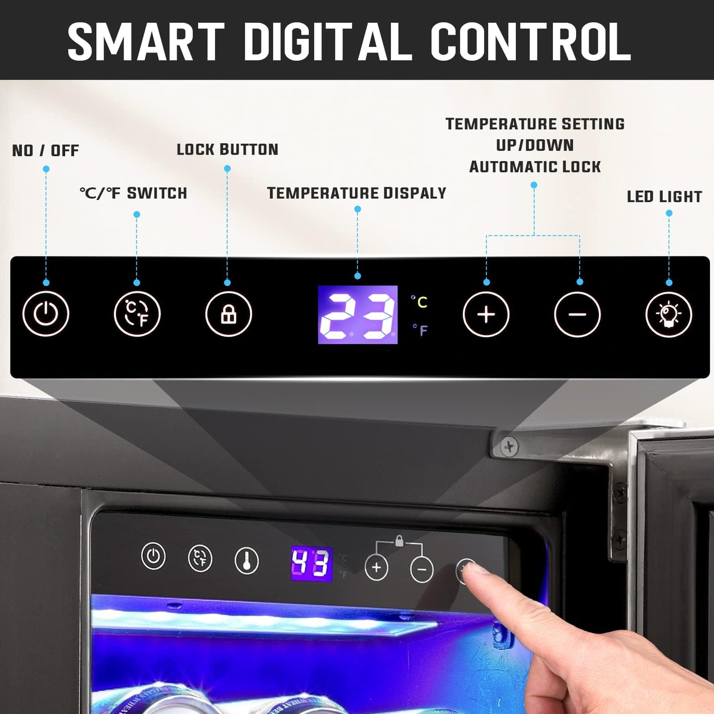Antarctic Star 24 Inch Dual Zone Wine and Beverage Refrigerator, Built-in or Freestanding Mini Fridge with Clear Glass Door & LED Light, for Beer, Soda, and Wine