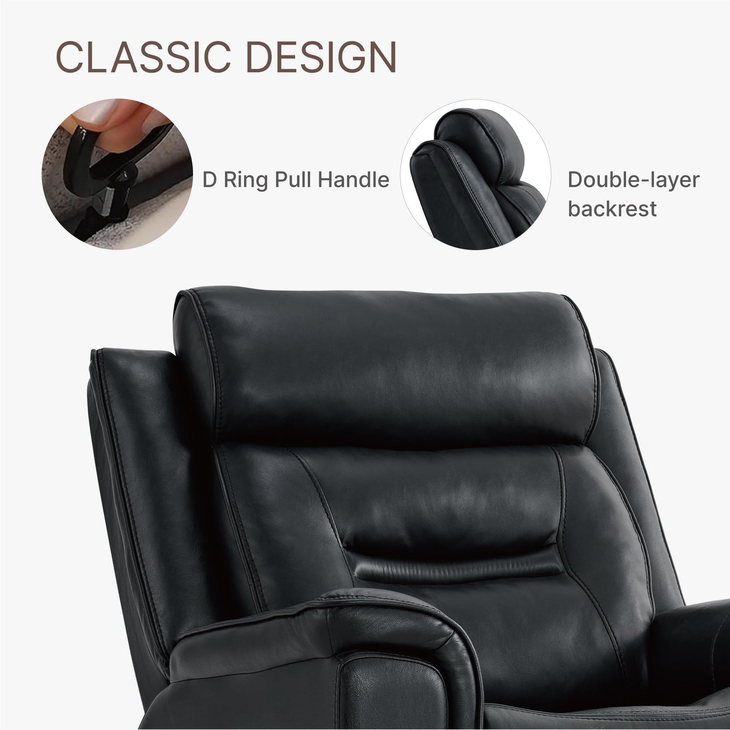 KISLOT Leather Recliner Chair, 360° Swivel Rocker Faux Leather Manual Recliner with Adjustable Backrest & Footrest Ergonomic Single Lounge Chair for Living Room, Bedroom, Home Theater