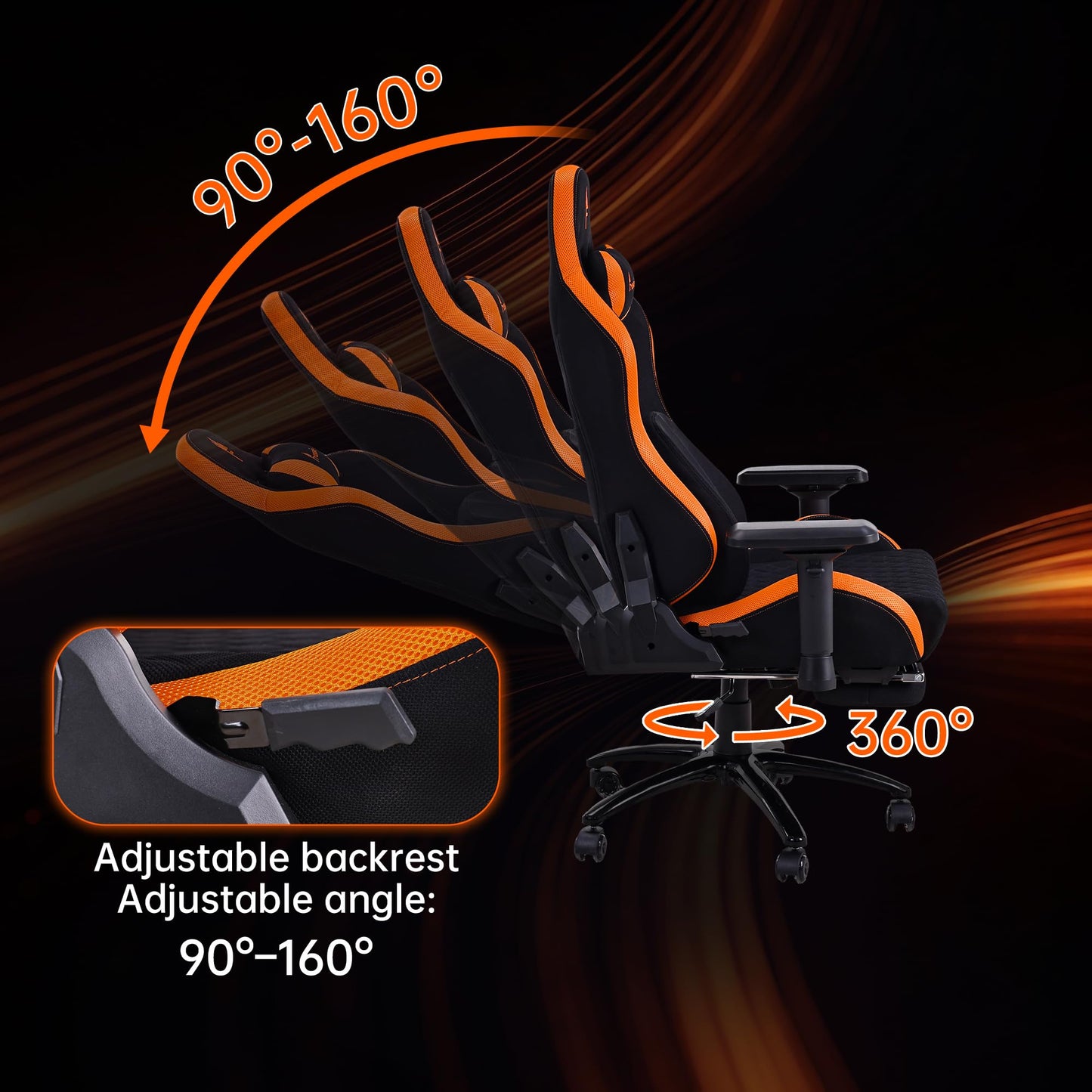 Frassie RGB Gaming Chair with Footrest and LED Lights, High Back Reclining Video Game Chair Ergonomic Computer Gamer Chair with Lumbar Support