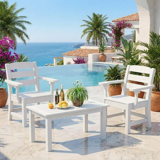 YITAHOME White Wood-Grain Textured Resin Patio Dining Chairs, Comfortable Outdoor Chair Set for Deck & Balcony, 330 LBS Capacity, All-Weatherresistant Dining Chair with Wide Seat, 2-Pack