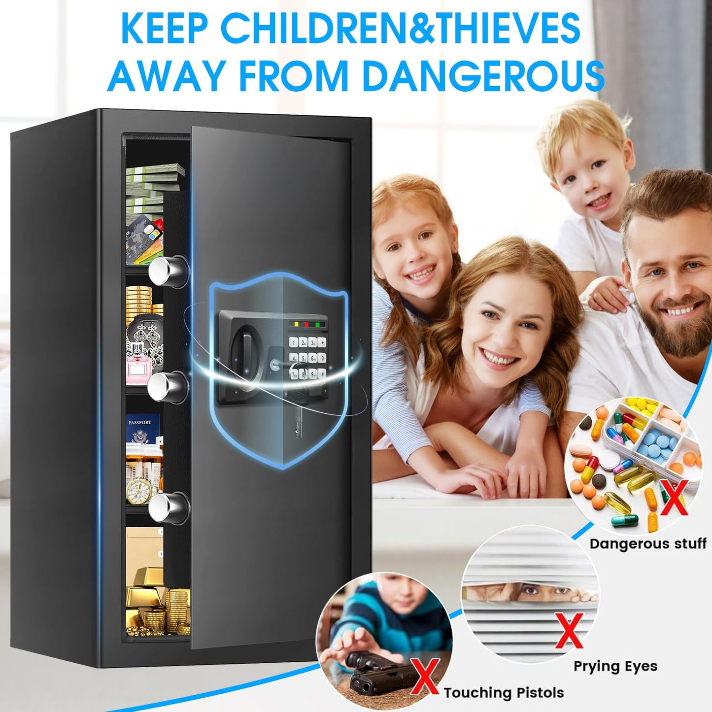 6.1 Cuft Large Fireproof Safe for Documents, Digital Security Personal Safety Box with Programmable Keypad, Spare Keys and Removable Shelf, Anti-Theft Fire Safe Box for Home Money Firearm Medicine