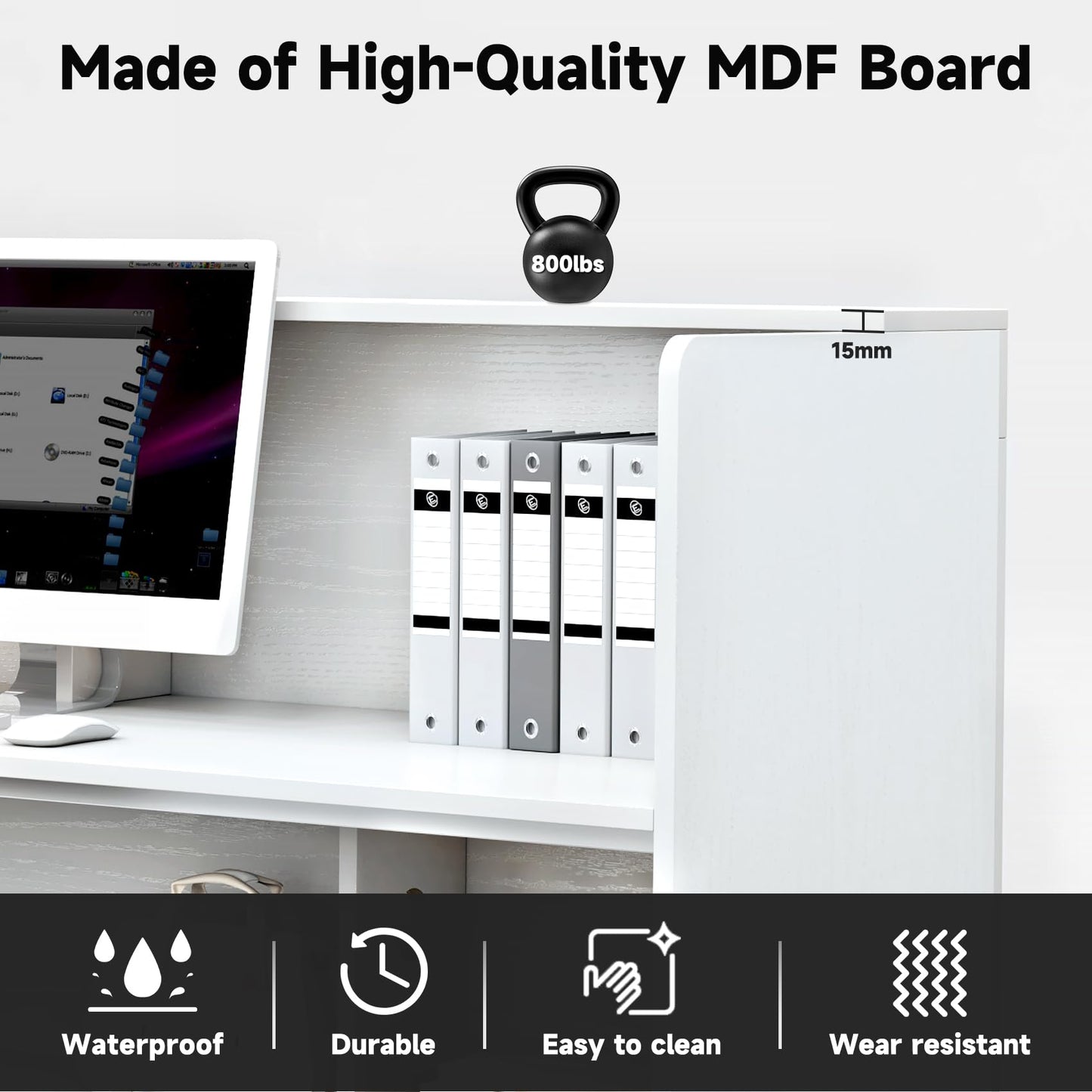 TC-HOMENY Reception Desk with LED Lights, 55'' Retail Counter Modern with Storage Shelves and Cable Grommet, Front Table, Salon Desk, Office Table,White