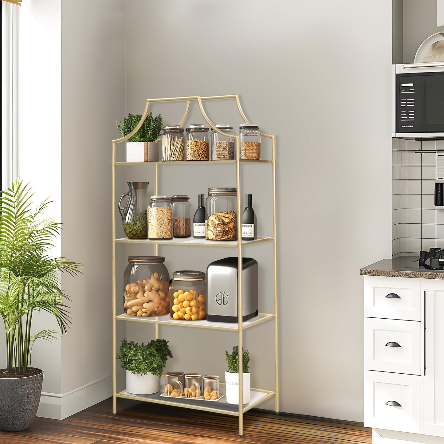 GIFTTROVE 4 Tier Bookshelf, Metal Book Shelf for Storage, Tall Storage Display Bookcase, Modern Open Book Case for Bedroom, Living Room, Glass Office Organization Shelf, 66.3" X 26" X 13"