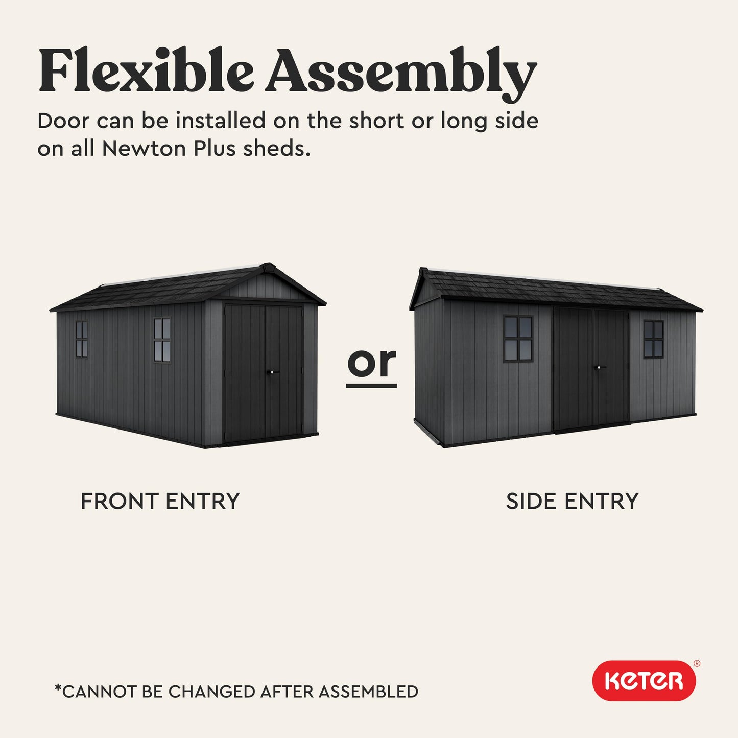 Keter Newton Plus 7.5x15 Ft All-Weather Storage Shed with Skylight, Window, Built-in Ventilation, Customizable Walls, & Lockable Double Doors, Graphite
