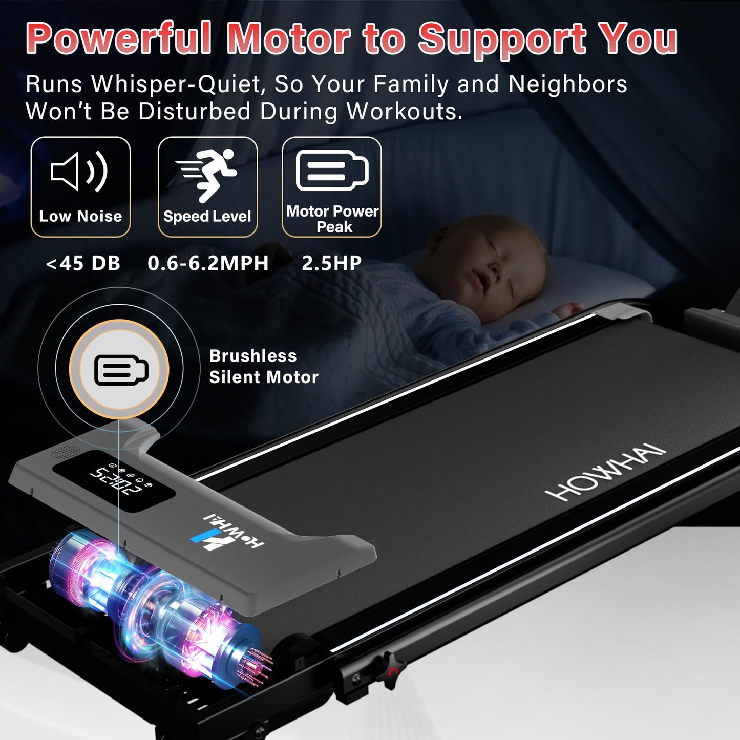 HOWHAI Walking Pad, Treadmill with Incline, Brushless 2 in 1 Foldable Under Desk Portable Treadmills for Home/Office with App, Bluetooth Music, Remote Control & LED Display (300lbs Capacity)
