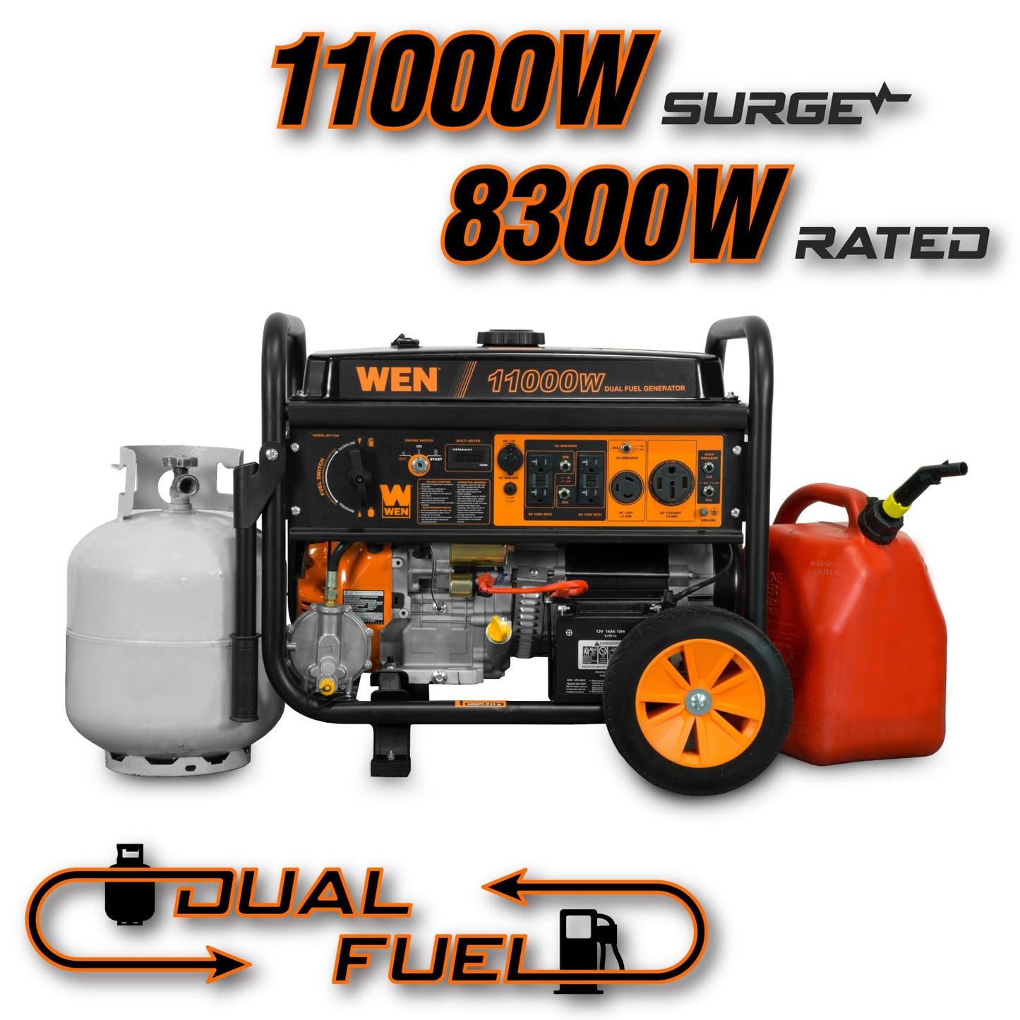 WEN 11,000-Watt 120V/240V Dual Fuel Portable Generator with Wheel Kit and Electric Start (DF1100T)