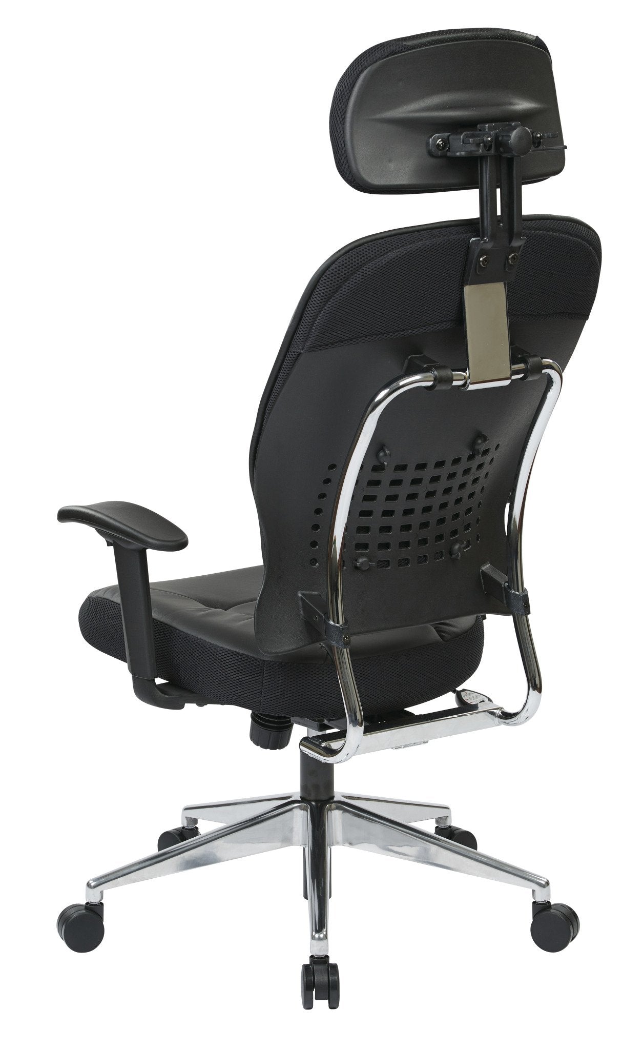 Space Seating Eco Leather Seat and Back, Adjustable Arms and Polished Aluminum Finish Base Executives Chair with Adjustable Headrest, Black