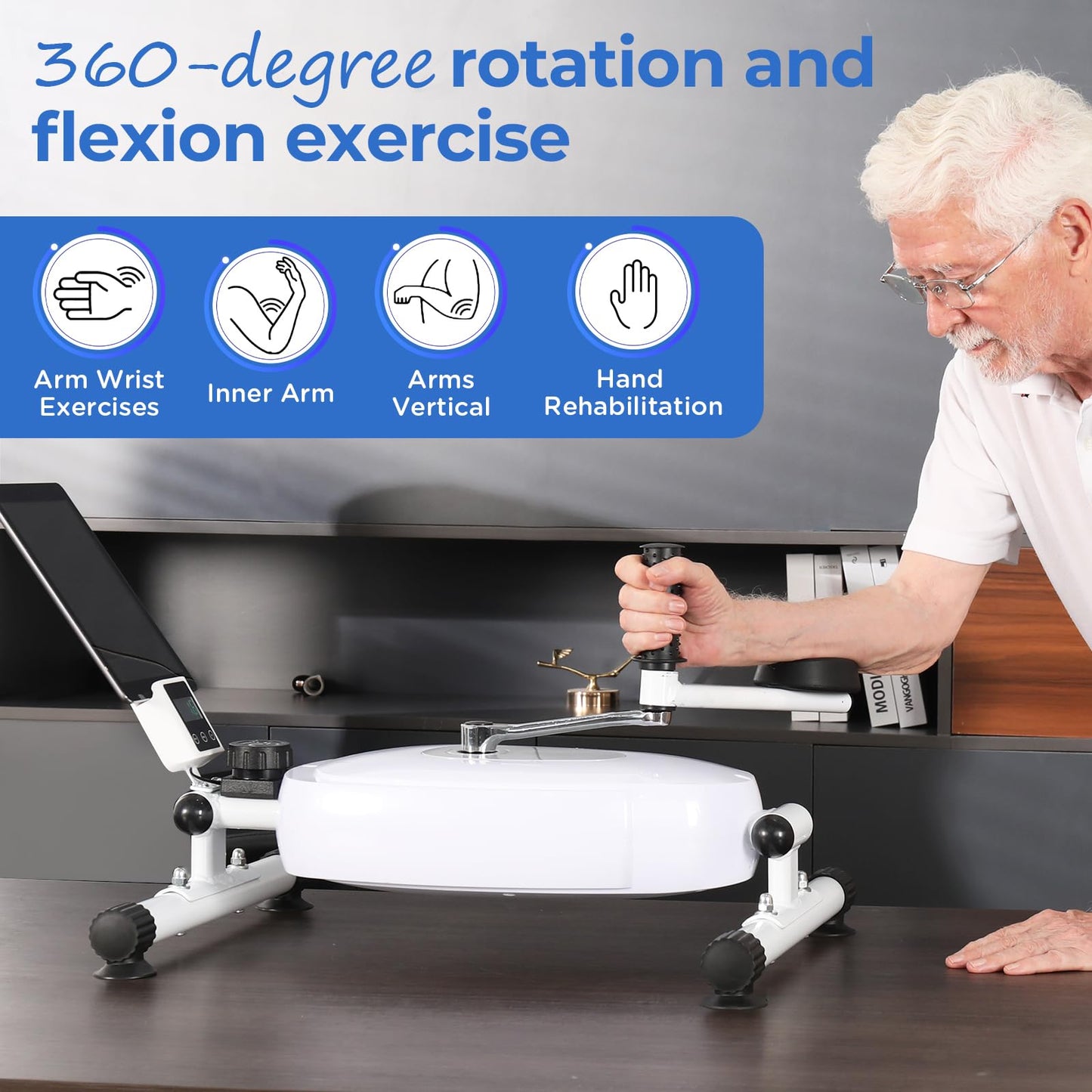 Magnetic Arm Exercise Bike for Physical Therapy - 8 Resistance Levels Arm Exerciser with LCD Display, Arm Support & Suction Cups Stability - Portable Upper Body Rehab Equipment for Seniors, Stroke Patients & Shoulder/Hand Injury Recovery